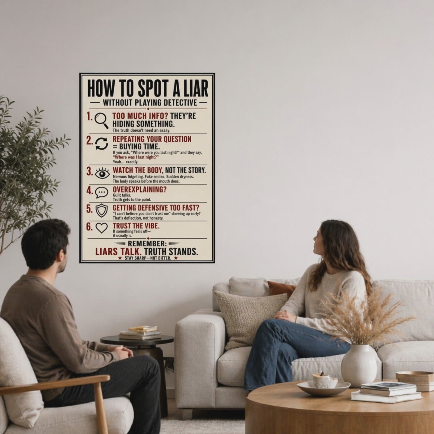 How To Spot A Liar Sign 13x19 Laminated Educational Poster Body Language Truth Detection Psychology Wall Art Mindset Sign