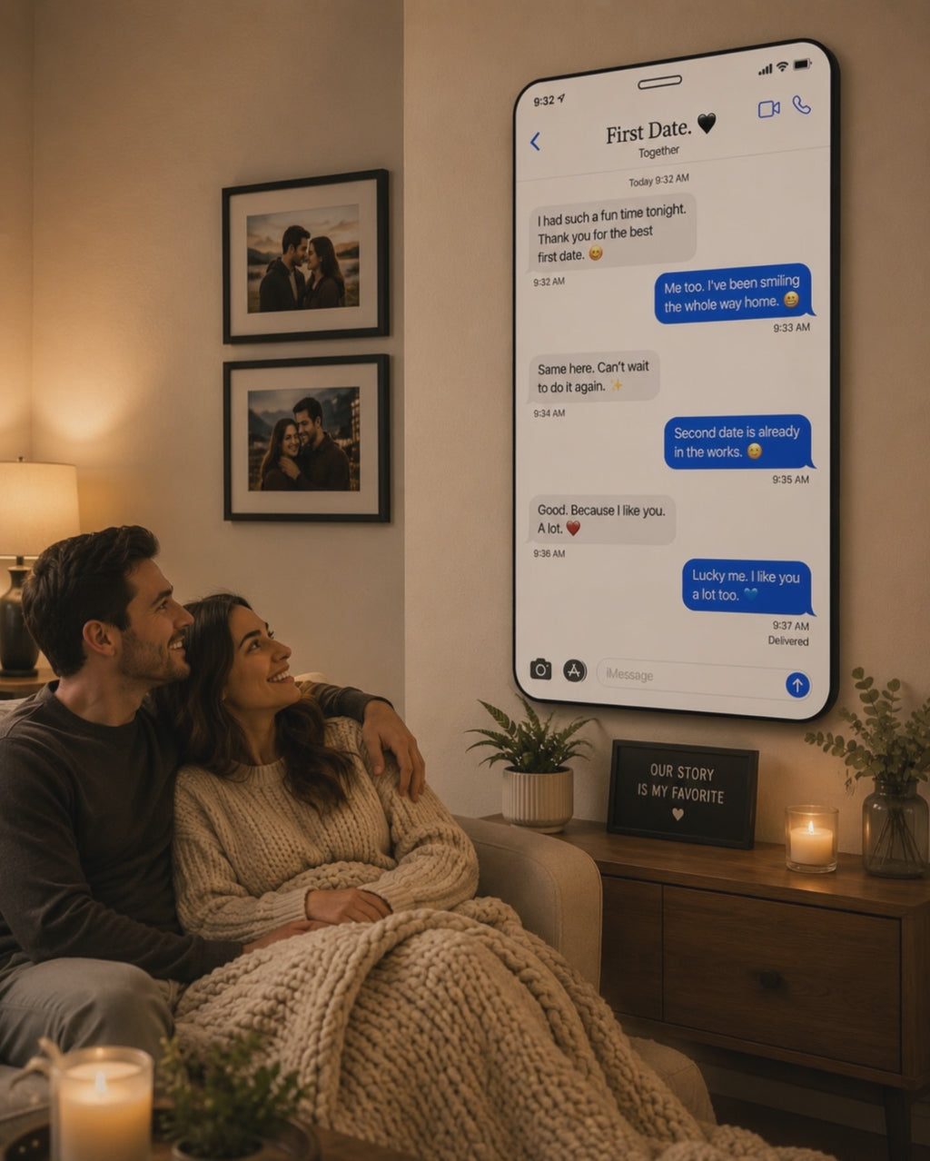 Personalized Text Message Wall Art | Custom Phone Conversation Sign | First Date Texts Gift | Personalized Couple Wall