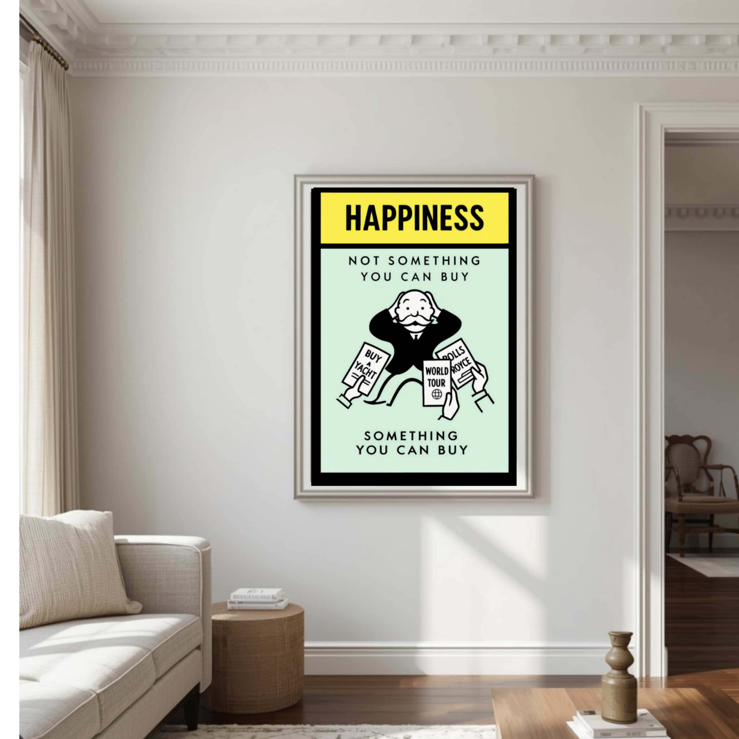 Monopoly Happiness LAMINATED PRINT – Not Something You Can Buy | Motivational Mindset Wall Art 13x19in
