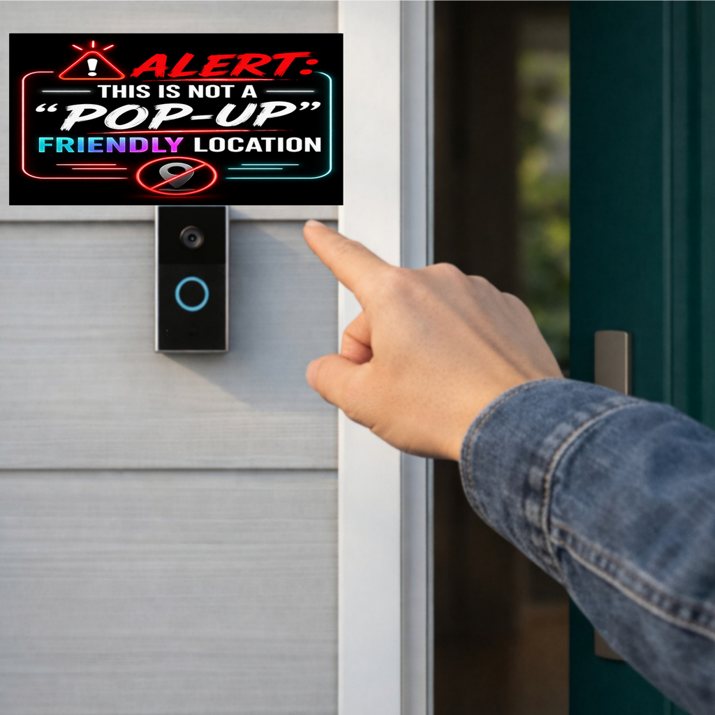 Alert Not A Pop Up Friendly Location Sign Funny No Soliciting Door Sign Modern Neon Style Decor 5x9in