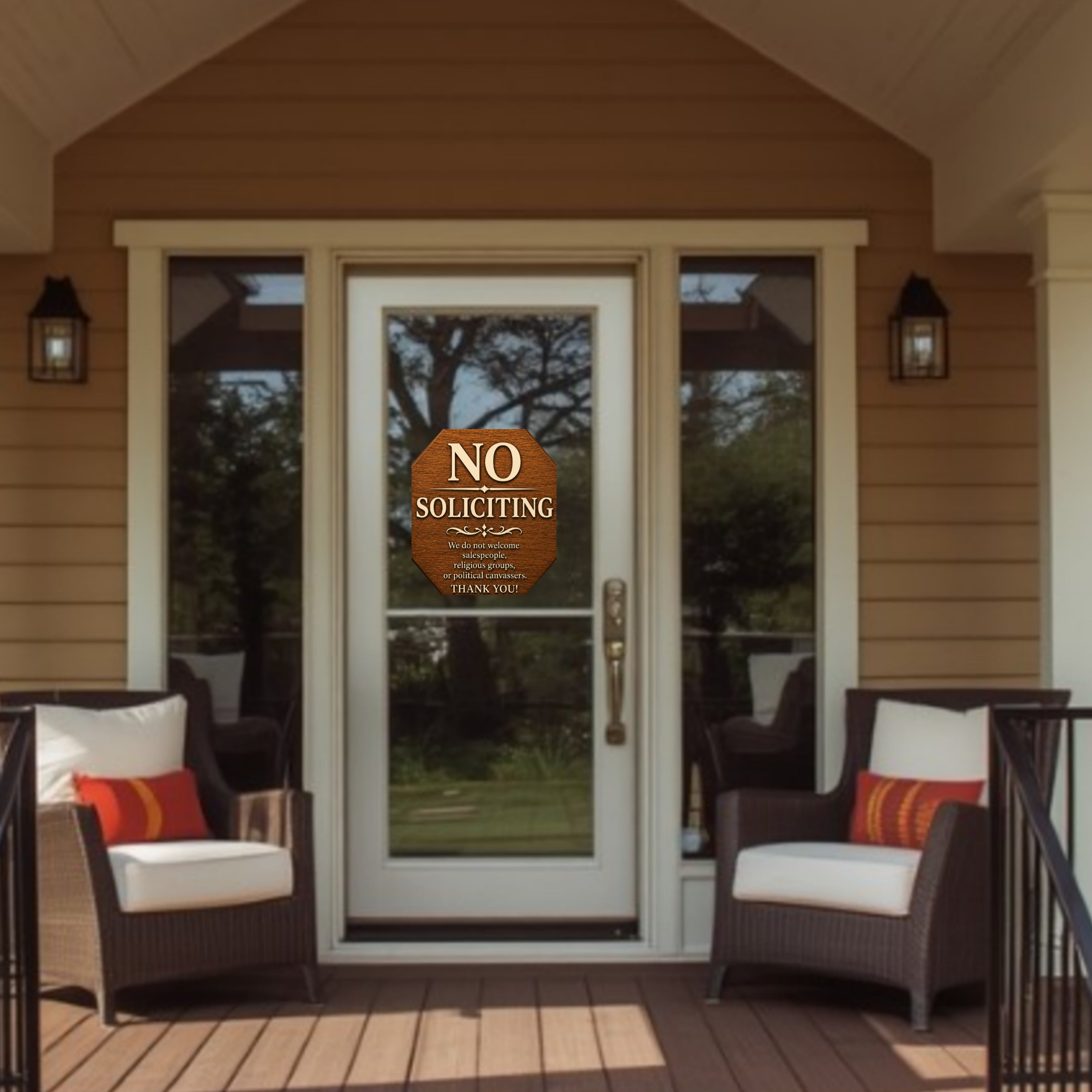 Real Wood No Soliciting Sign 12x12 Outdoor Wooden Door Sign Weather Sealed Front Porch Decor