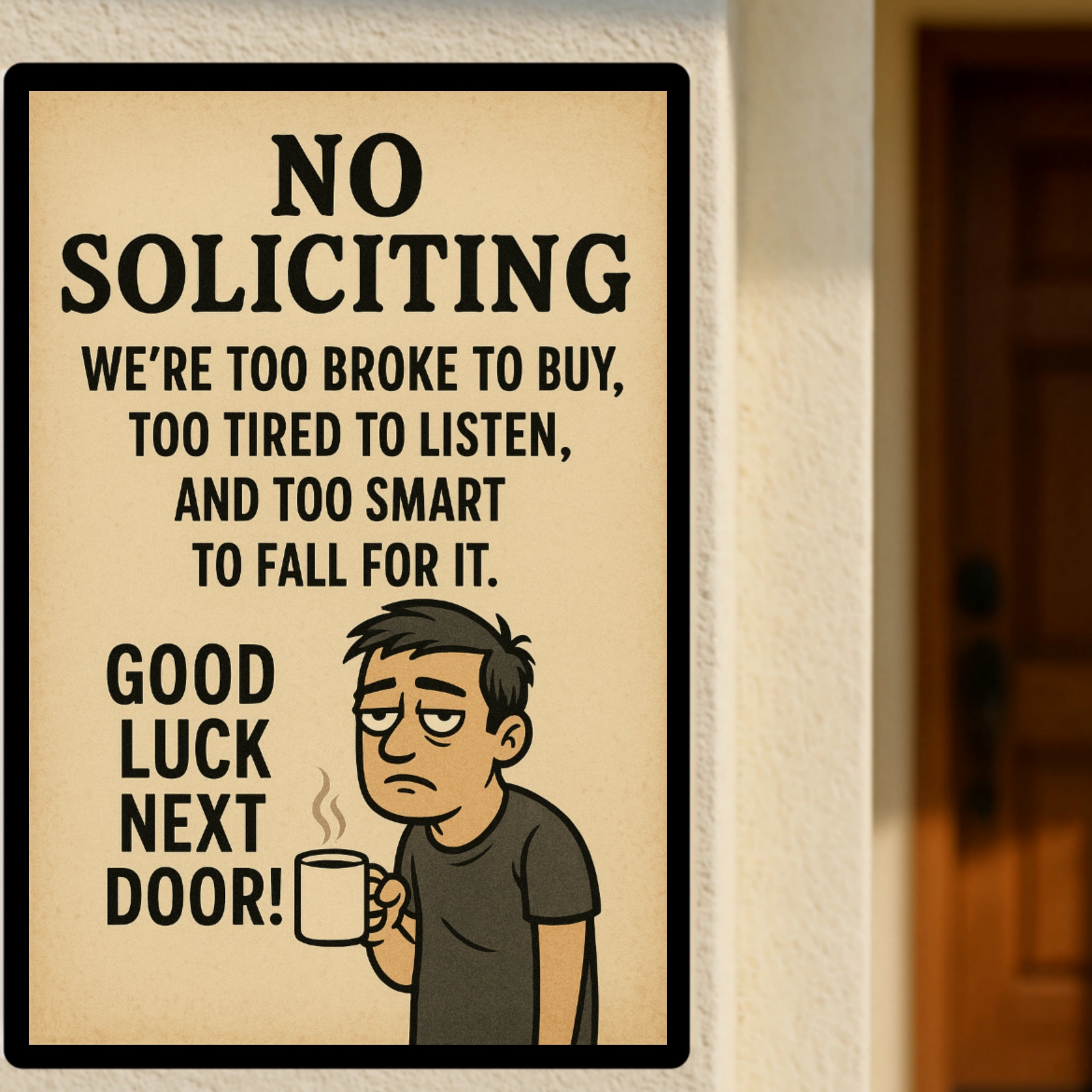 Funny No Soliciting Sign – We’re Too Broke To Buy – 13x19 Laminated Humorous Wall Art