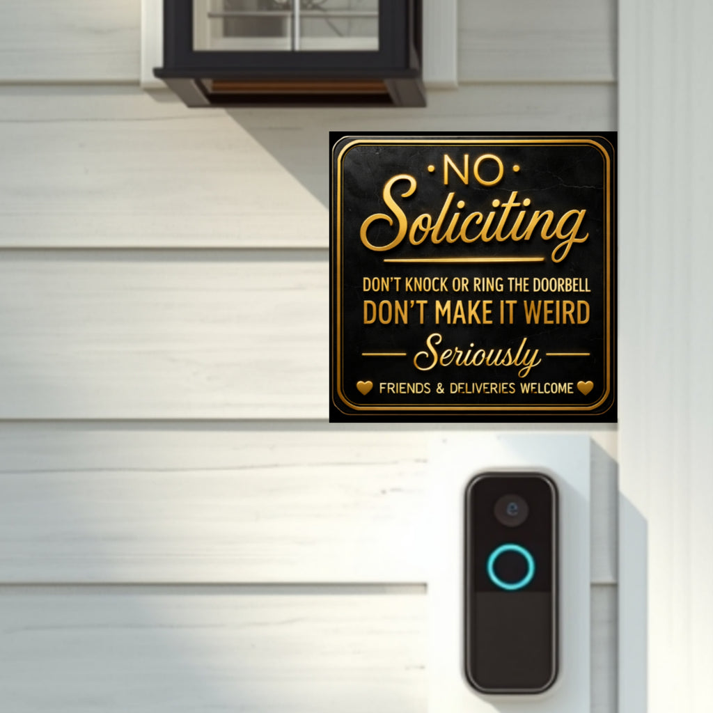 Premium No Soliciting Sign Black Gold Luxury Door Sign Modern Home Decor High End Style 6x9in