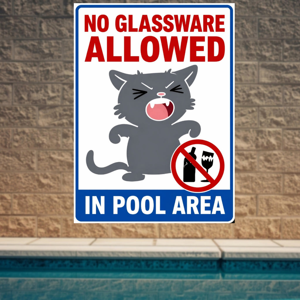 No Glassware Allowed In Pool Area Funny Pool Sign 13x19 Laminated Pool Rules Decor Backyard Pool Safety Sign