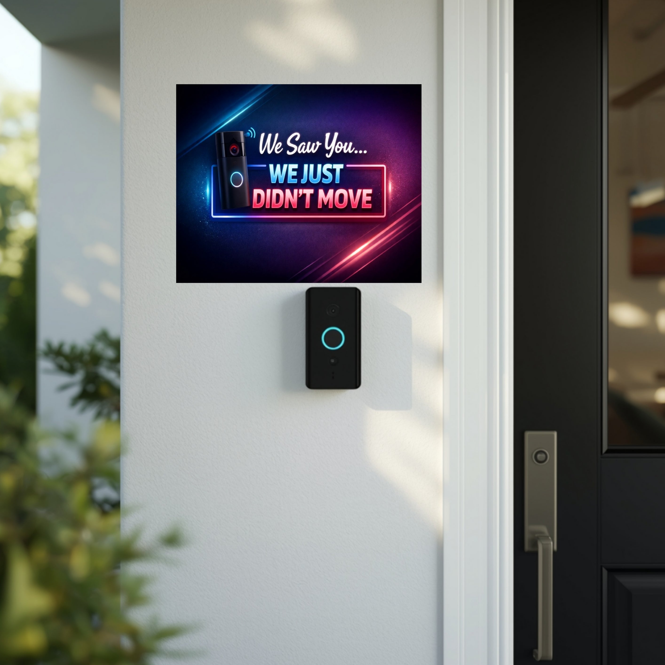 Funny Doorbell Camera Sign – “We Saw You… We Just Didn’t Move” | Smart Home Humor Wall Art