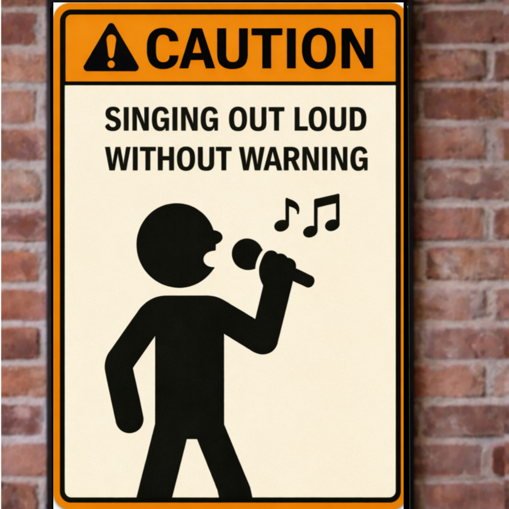 Singing Out Loud Without Warning Funny Caution Sign 13x19 Laminated Print Music Lover Humor Wall Art Funny Decor Gift