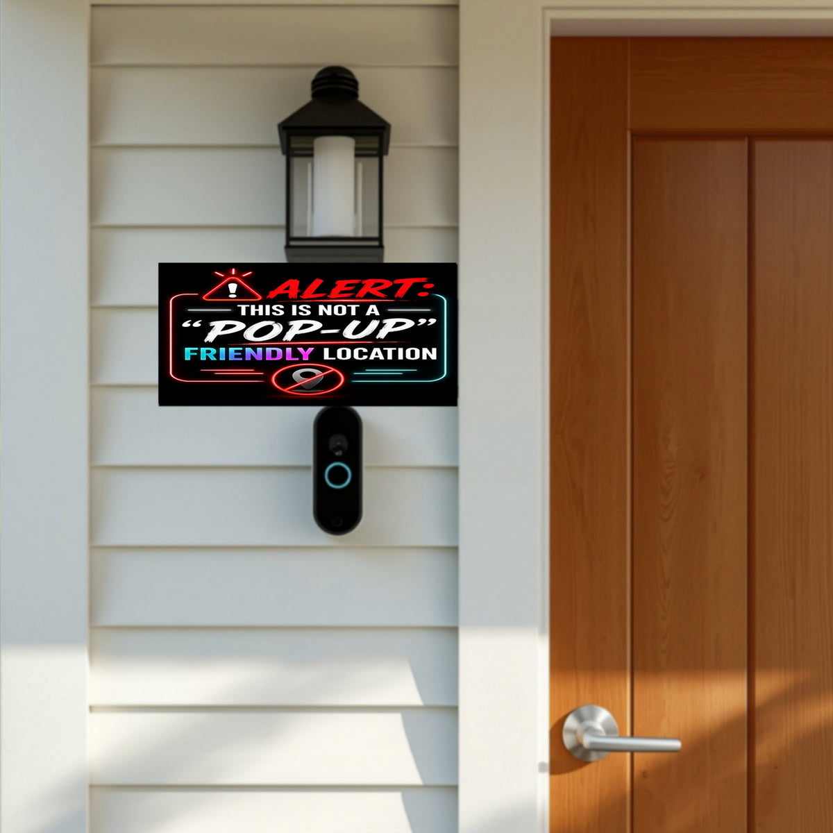 Alert Not A Pop Up Friendly Location Sign Funny No Soliciting Door Sign Modern Neon Style Decor 5x9in