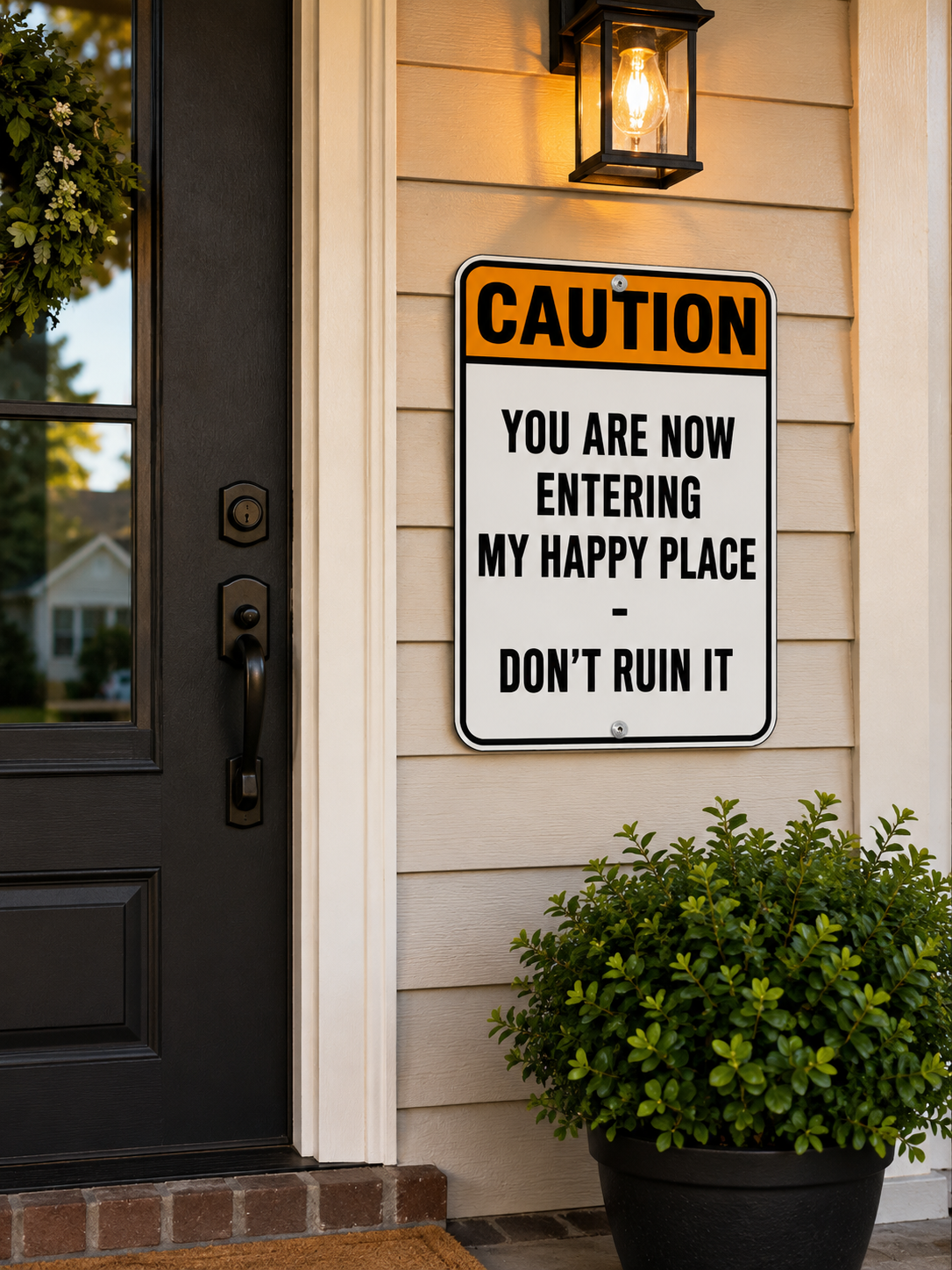 Funny Happy Place Sign Laminated 13x19 | Funny Home Decor | Caution Entering My Happy Place Sign | Man Cave Wall Art