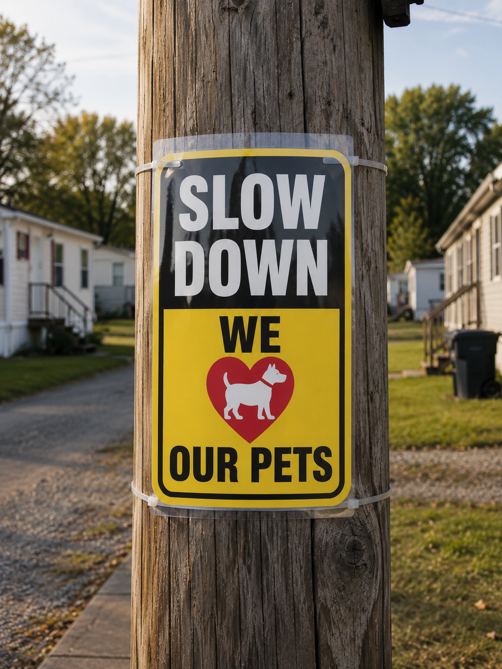 Slow Down We Love Our Pets Sign Laminated 13x19 | Pet Safety Yard Sign | Dog Lover Wall Decor | Funny Outdoor Warning Sign