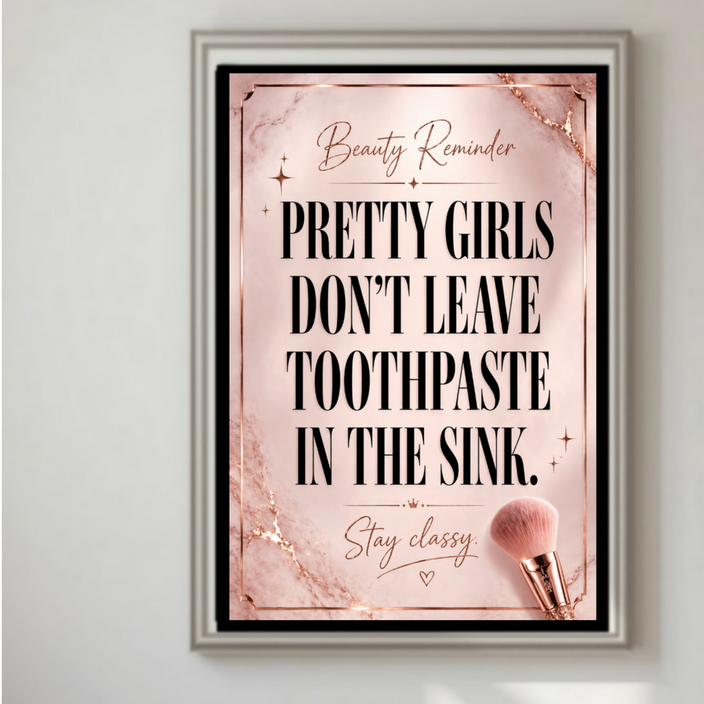 Pretty Girls Don’t Leave Toothpaste In The Sink Bathroom Sign 13x19 Laminated Girly Bathroom Decor Funny Beauty Wall Art