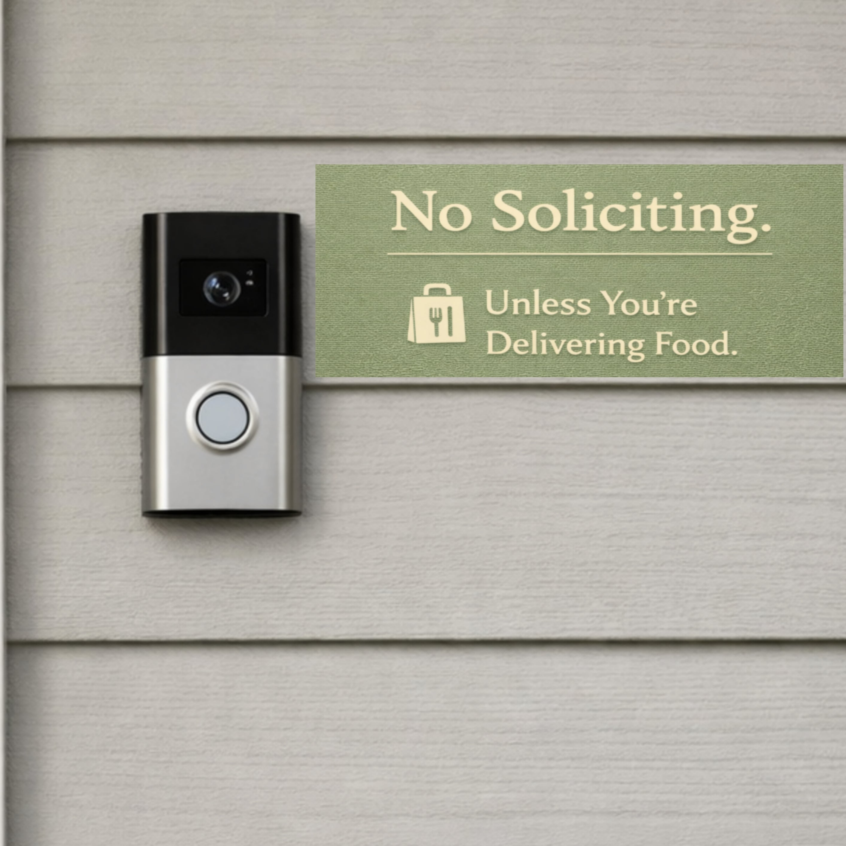 NO SOLICITING UNLESS YOU'RE DELIVERING FOOD, LAMINATED, ALUMINUM BACKING 4X6