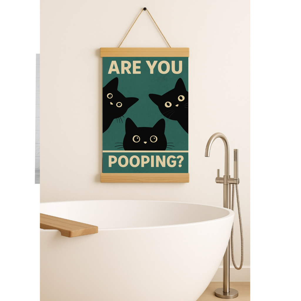 Are You Pooping? Funny Cat Bathroom Sign – Humor Wall Decor for Restroom or Guest Bathroom 13x19in
