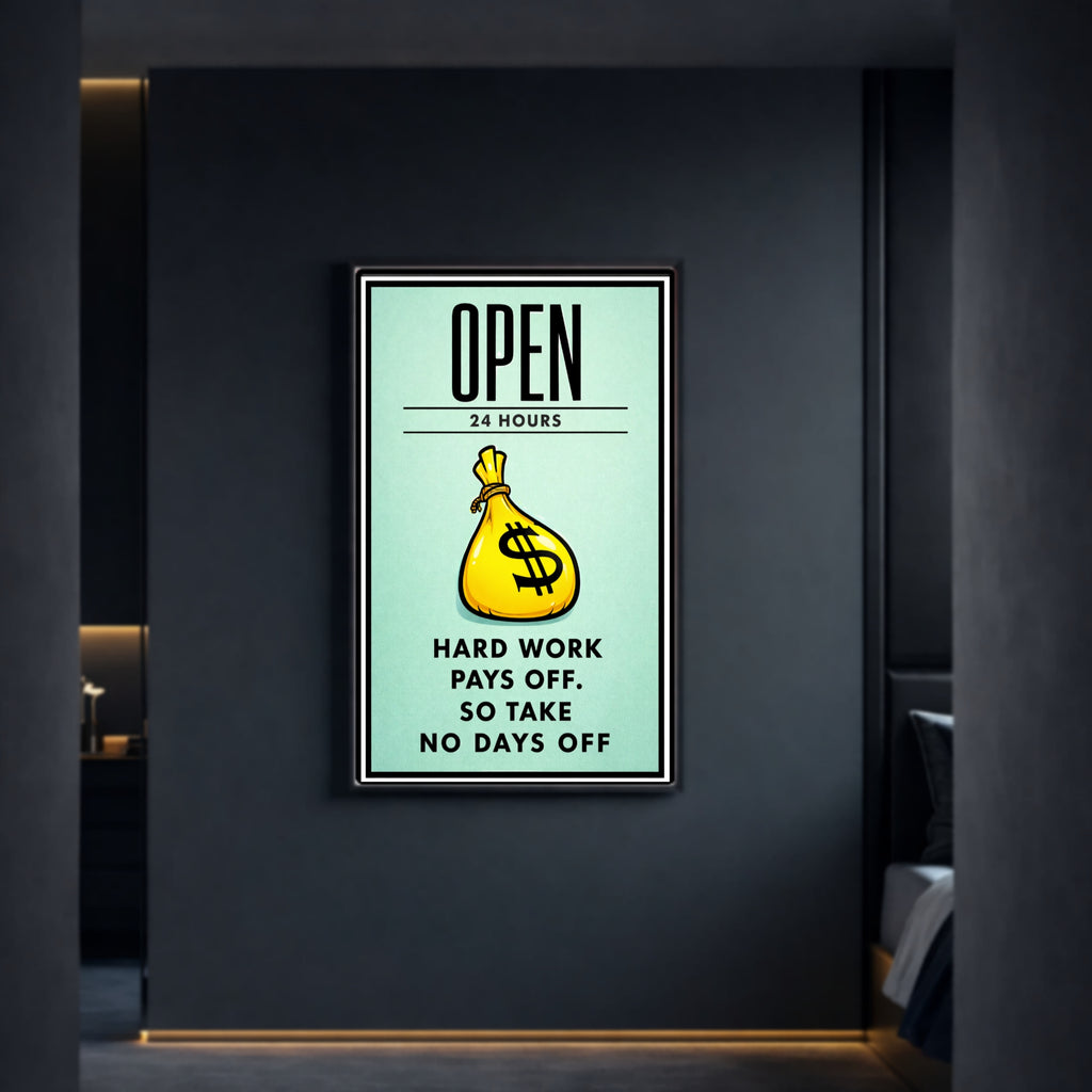 Open 24 Hours Hustle Sign – Hard Work Pays Off Wall Art – 13x19 Laminated Motivational Poster
