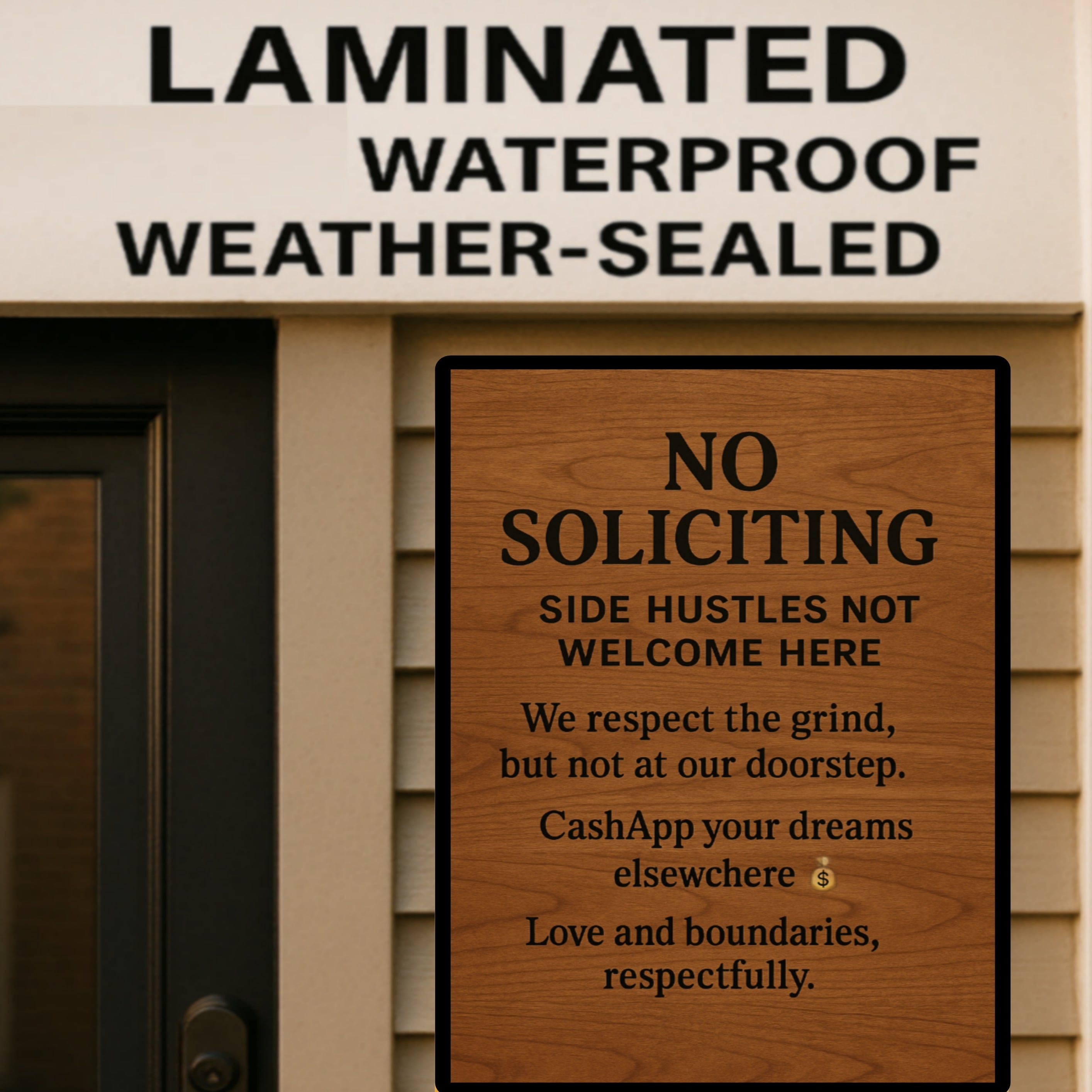 No Soliciting Side Hustles Sign – Funny Front Door Warning Sign | Home Privacy Decor 13x19in Laminated Print