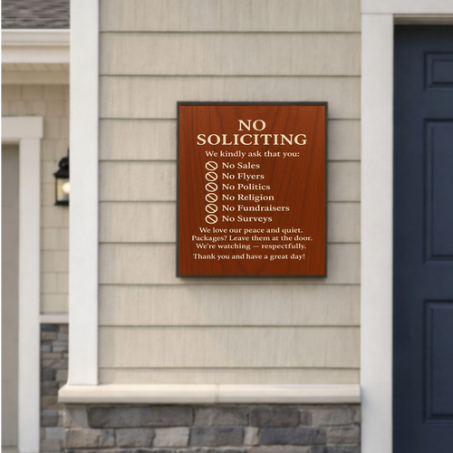 Elegant No Soliciting Sign – Polite Door Sign with Rules – 13x19 Laminated Front Door Notice – No Sales No Flyers No Politics