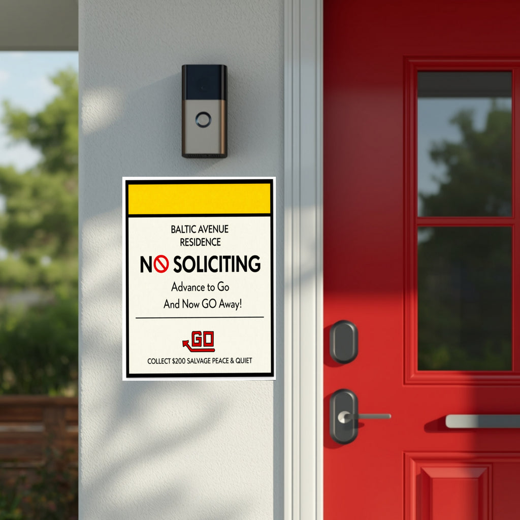Baltic Avenue No Soliciting Sign – Funny Monopoly Inspired Door Sign | “Advance to Go… Now Go Away” | 6x9 or 4x9