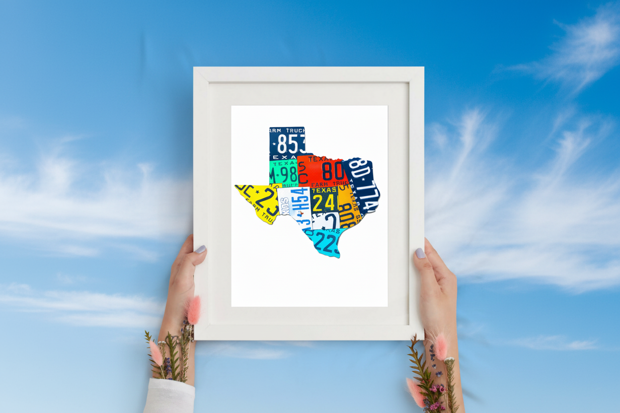 Texas License Plate Wall Art Colorful State Decor Modern Home Wall Print Laminated 13x19