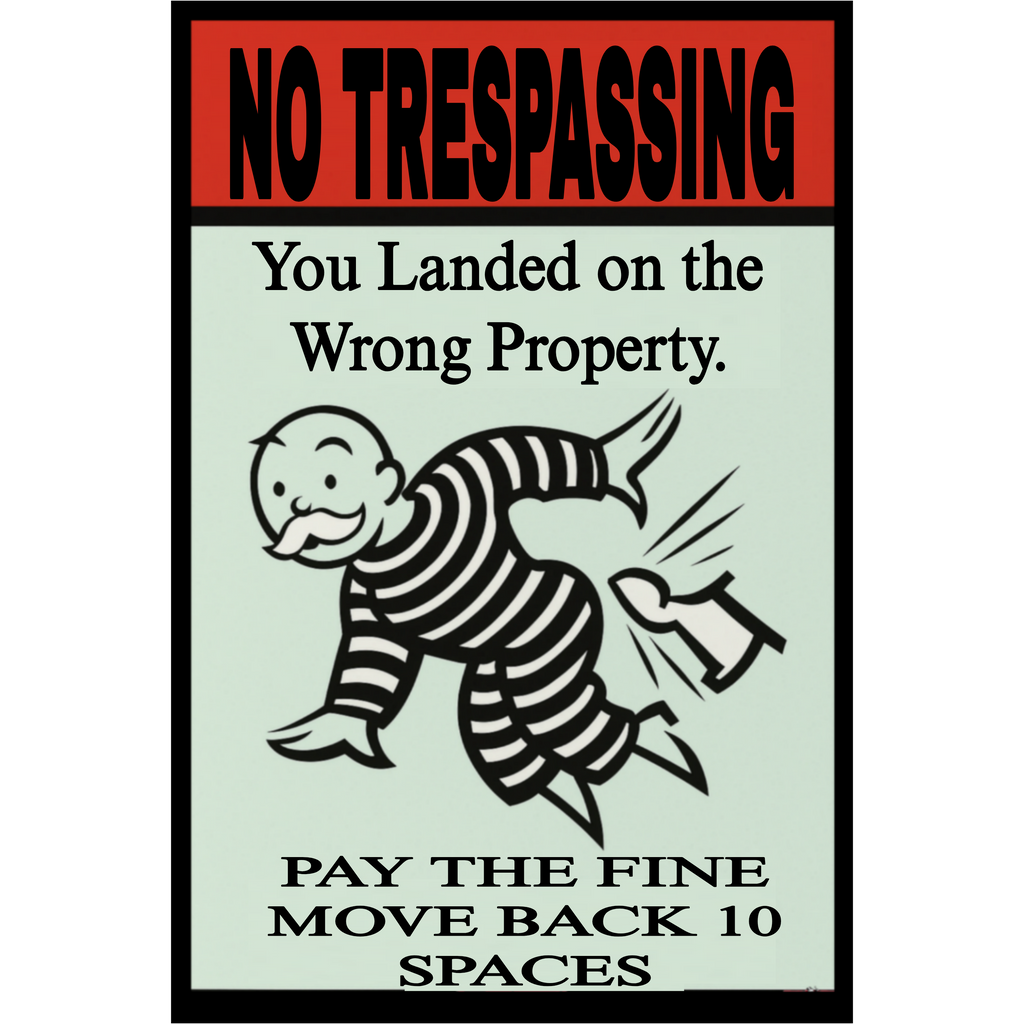 No Trespassing Sign – You Landed on the Wrong Property | Laminated Warning Sign | Fence & Property Security Decor 13x19in
