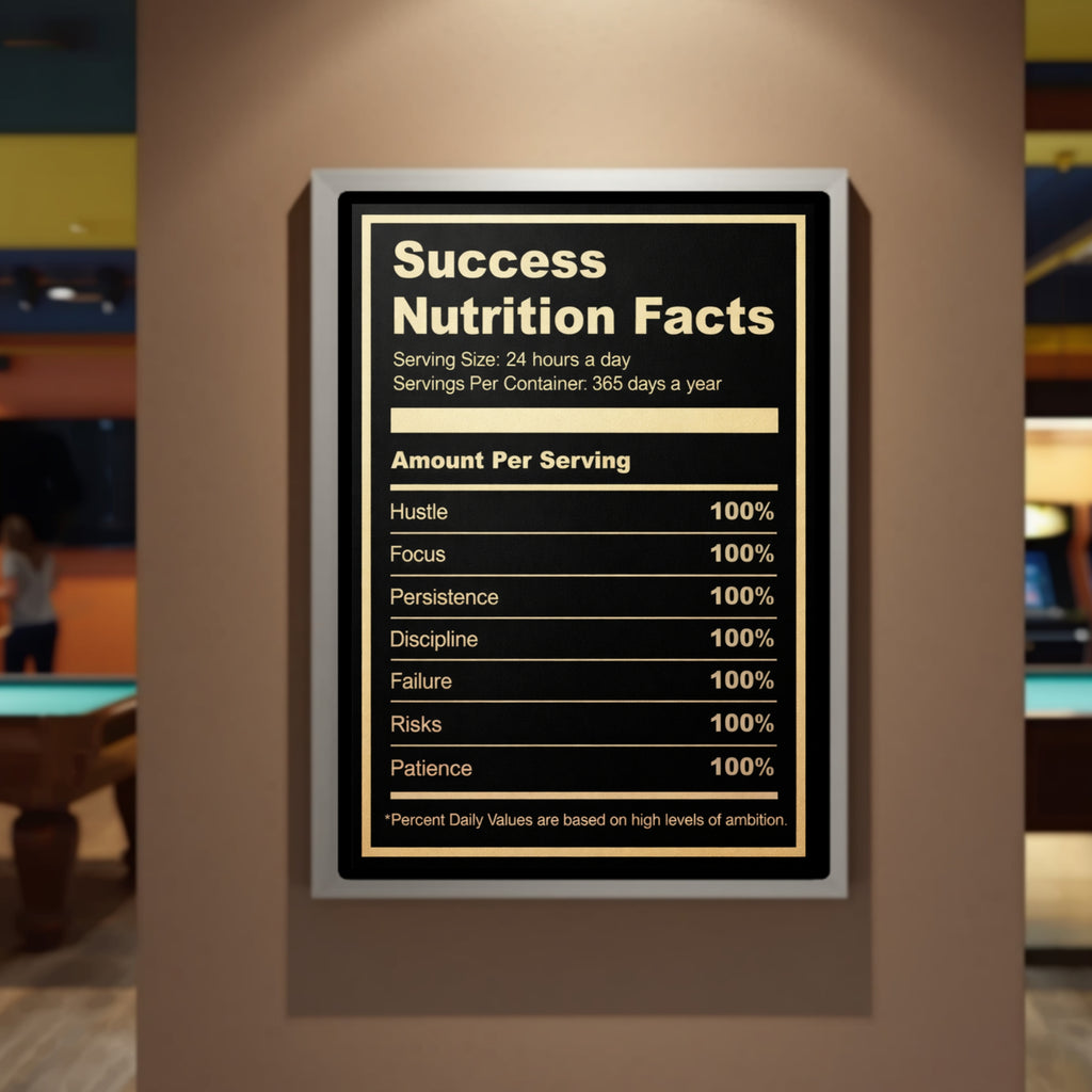 Success Nutrition Facts Laminated Print– Entrepreneur Motivation Wall Art | Hustle Mindset Decor 13x19in