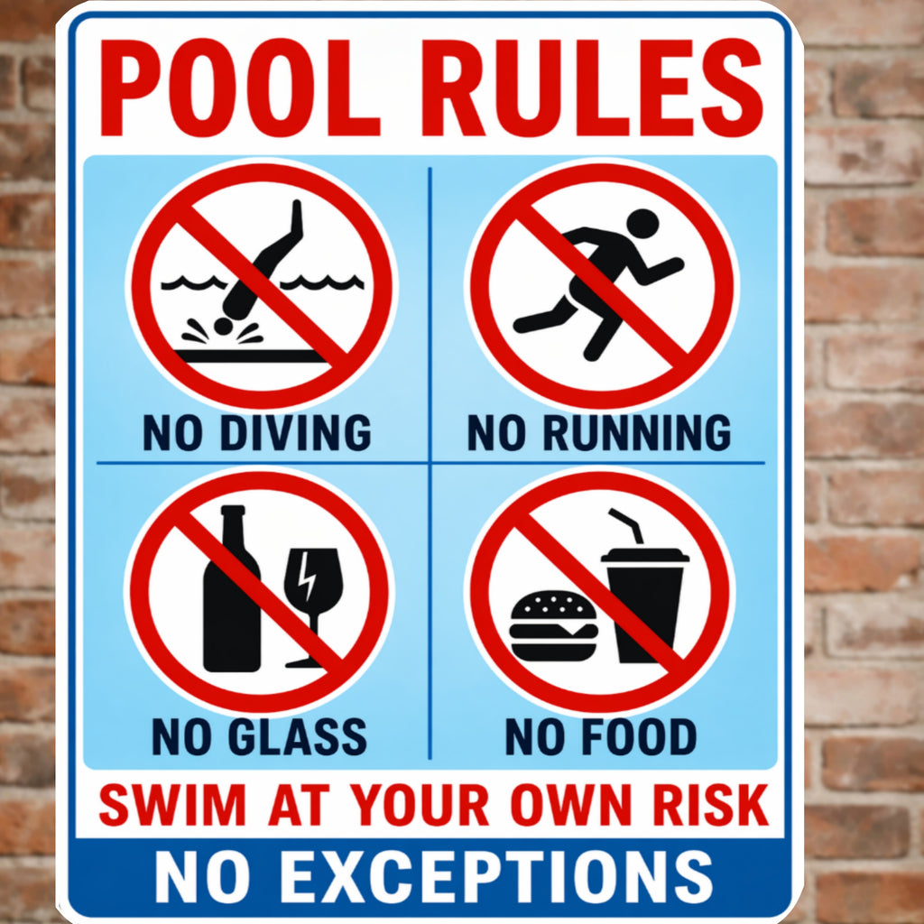 Pool Rules Sign No Diving No Running 13x19 Laminated Pool Safety Sign Backyard Pool Decor No Glass No Food Sign