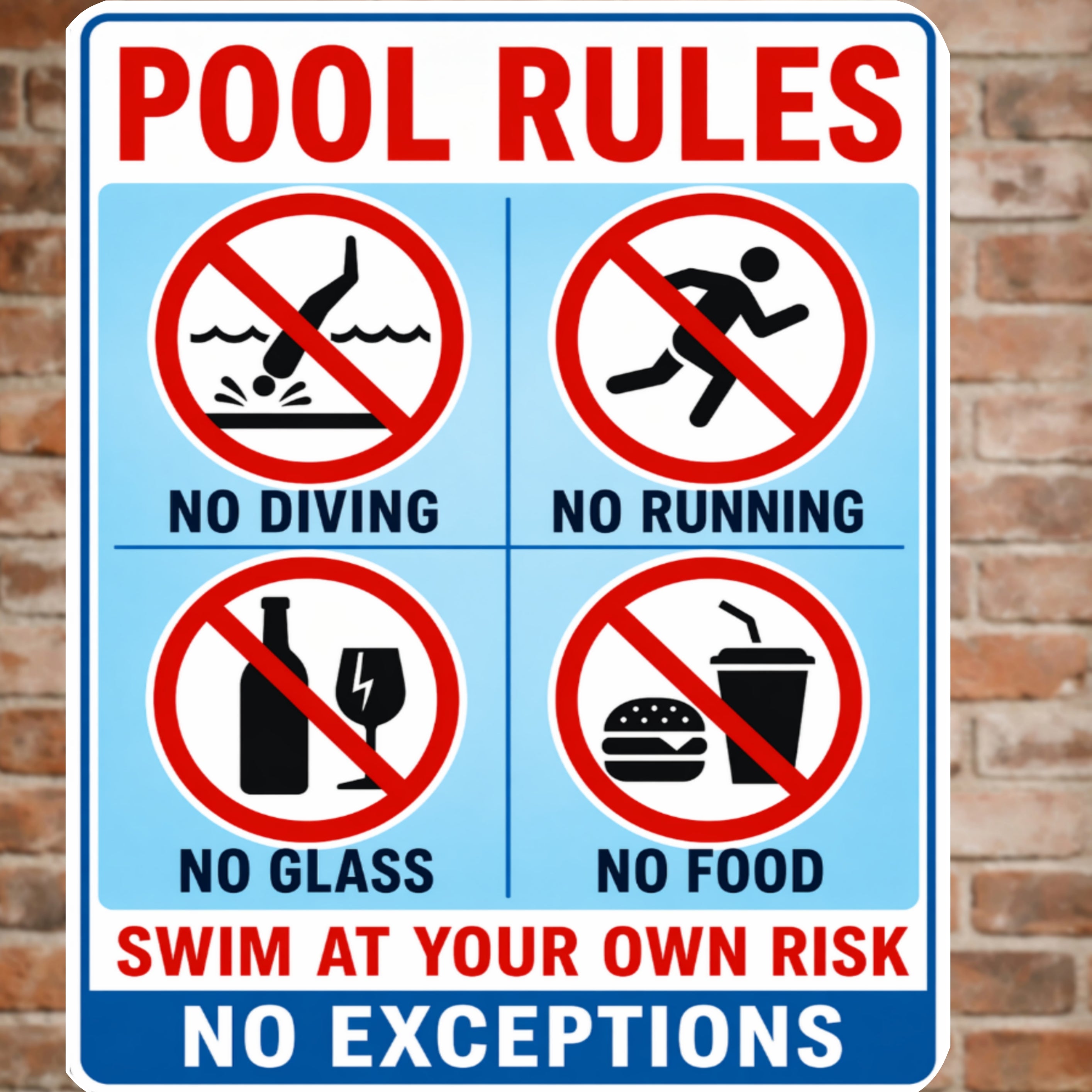 Pool Rules Sign No Diving No Running 13x19 Laminated Pool Safety Sign Backyard Pool Decor No Glass No Food Sign