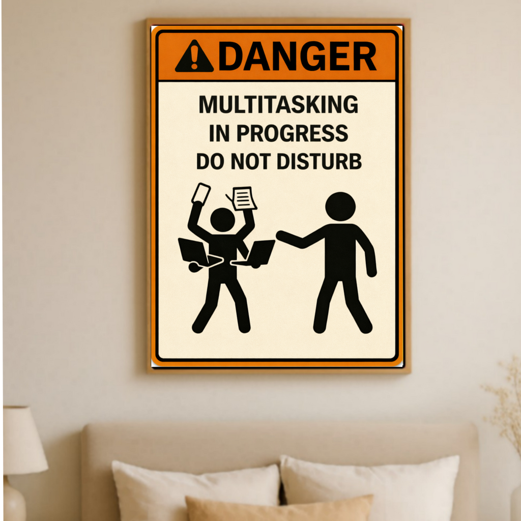 Multitasking In Progress Do Not Disturb Funny Danger Sign 13x19 Laminated Print Office Humor Busy Life Decor Funny Work Sign