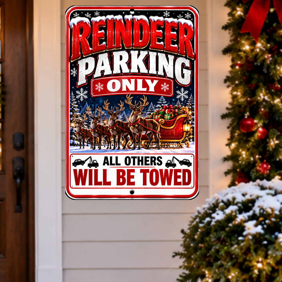 Reindeer Parking Only Sign, 13x19 Laminated Funny Christmas Holiday Parking Decor