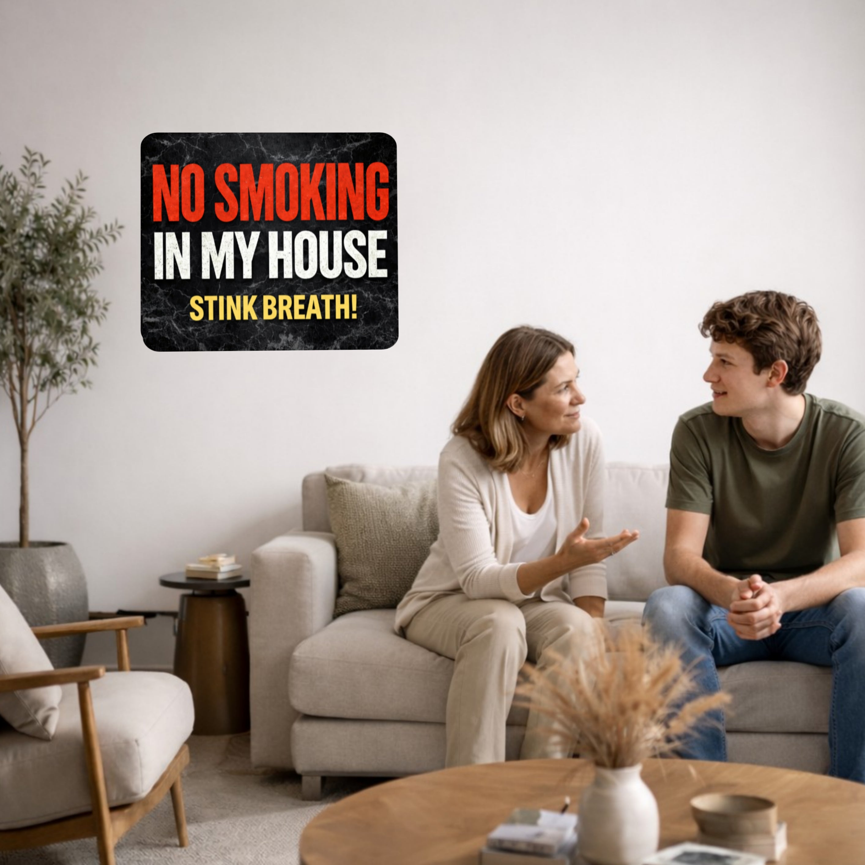 No Smoking In My House Stink Breath Sign – Funny No Smoking Sign Home Decor, No Smoking Wall Art, Laminated Door Sign 6x9in 19x13in