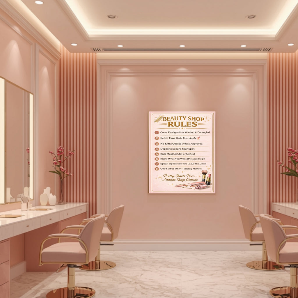 Beauty Shop Rules Sign Salon Policy Poster 13x19 Laminated Hair Salon Decor Professional Stylist Wall Art