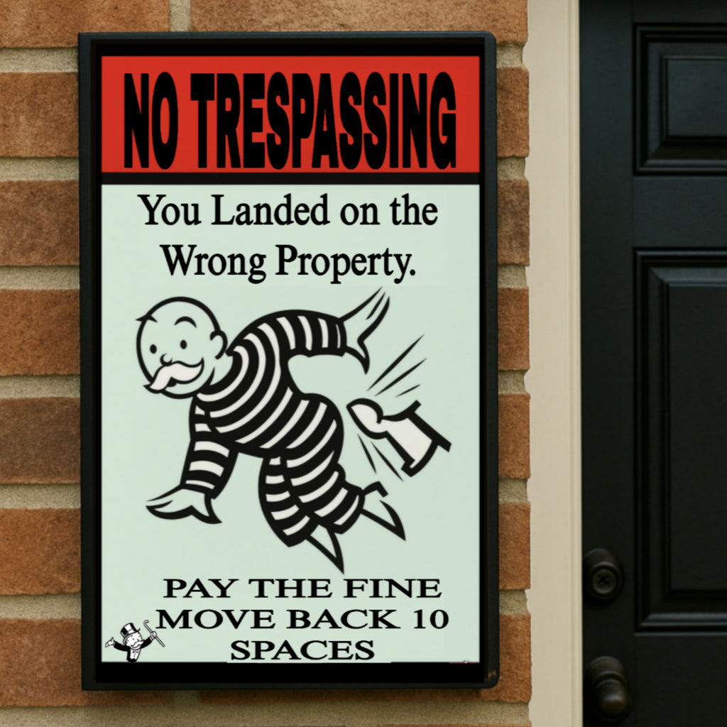 No Trespassing Sign – You Landed on the Wrong Property | Laminated Warning Sign | Fence & Property Security Decor 13x19in