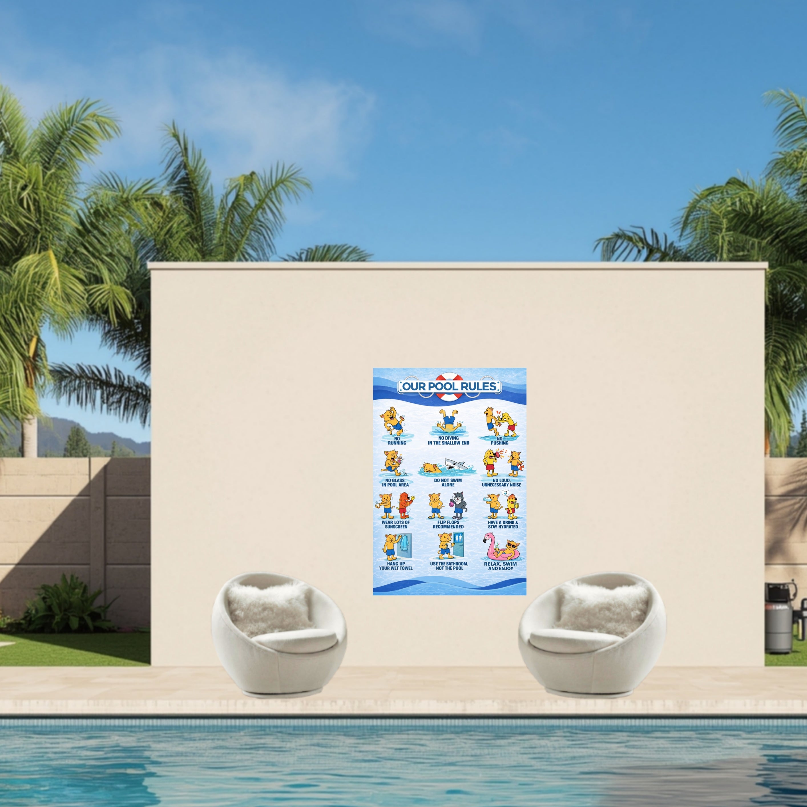 Pool Rules Sign 13x19 Laminated Funny Pool Safety Poster Kids Pool Rules Sign Backyard Pool Decor Family Pool Sign