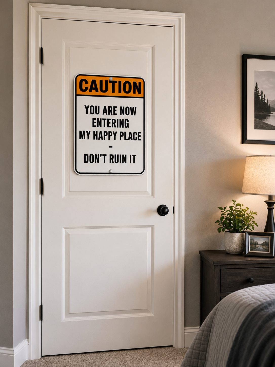 Funny Happy Place Sign Laminated 13x19 | Funny Home Decor | Caution Entering My Happy Place Sign | Man Cave Wall Art