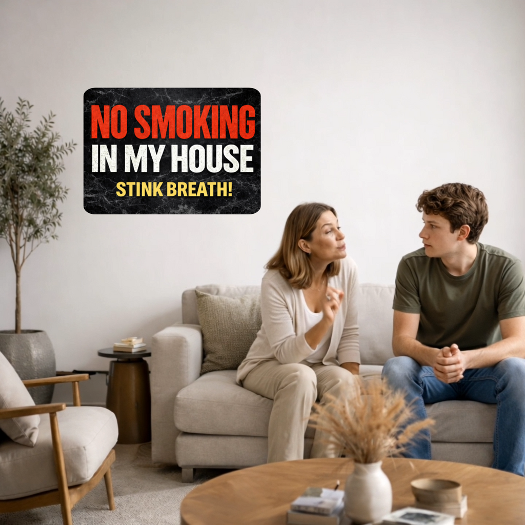 No Smoking In My House Stink Breath Sign – Funny No Smoking Sign Home Decor, No Smoking Wall Art, Laminated Door Sign 6x9in 19x13in
