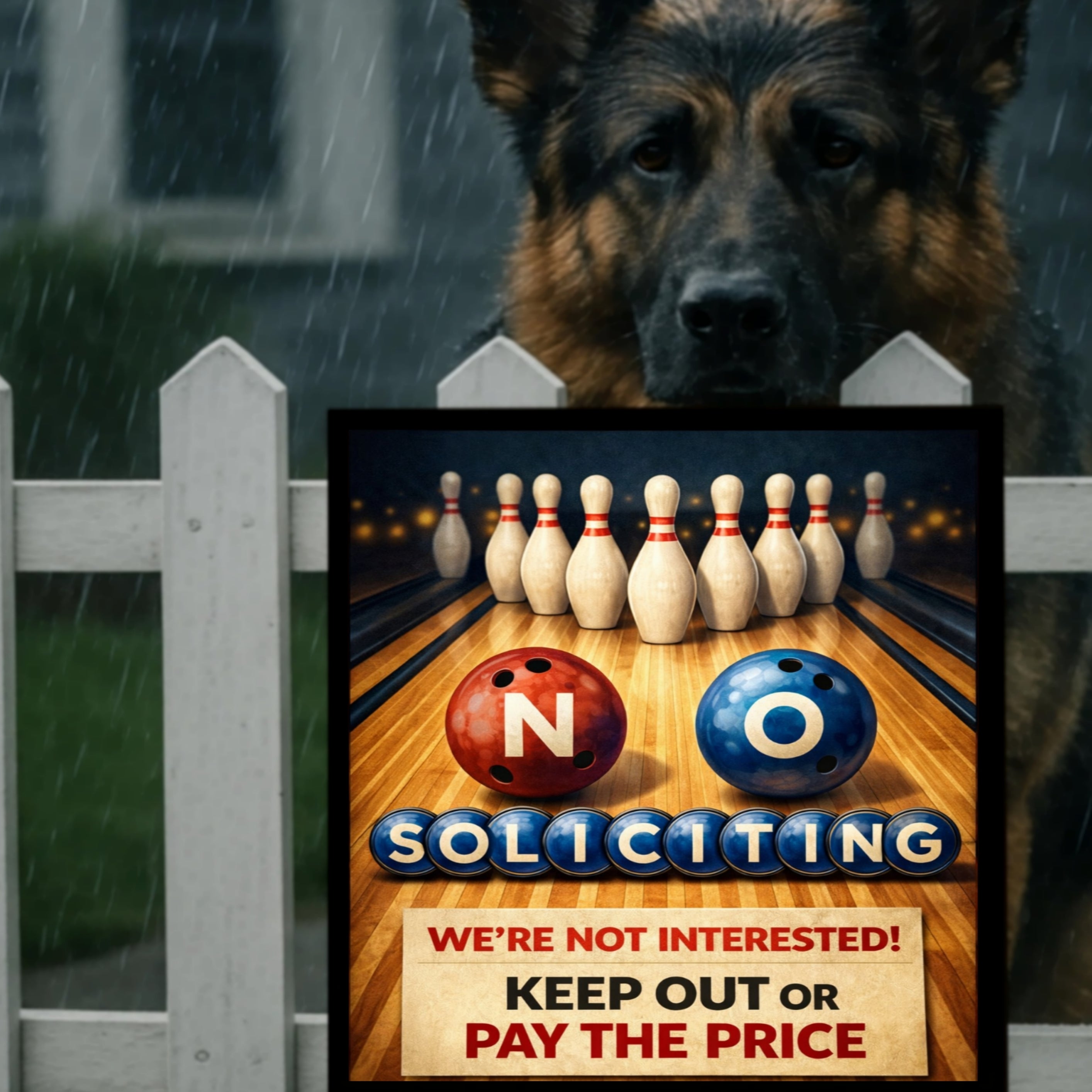 No Soliciting Bowling Sign Funny Door Sign Keep Out Or Pay The Price 13x19 Laminated Home Security Yard Sign Funny Warning Decor