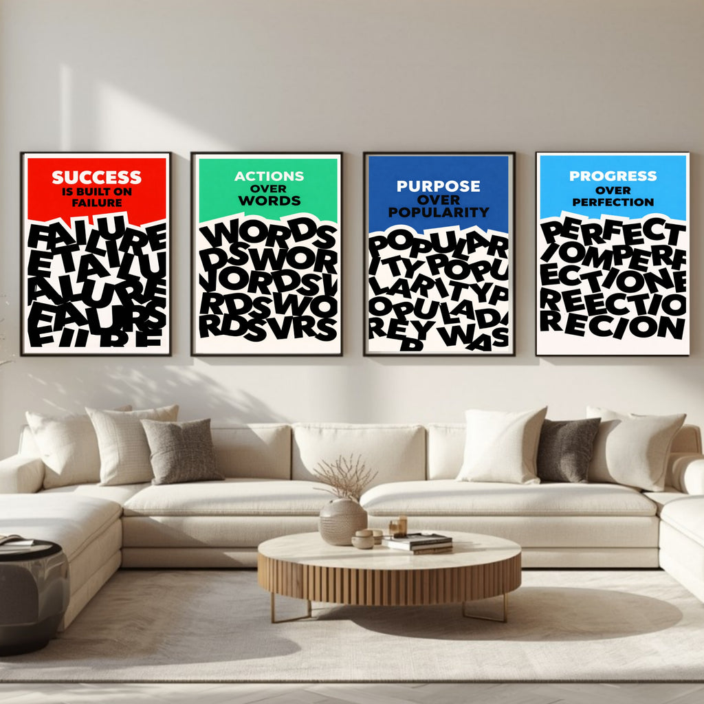 Motivational Wall Art Set Actions Over Words Purpose Over Popularity Progress Over Perfection Success Mindset Decor 13x19 Laminated