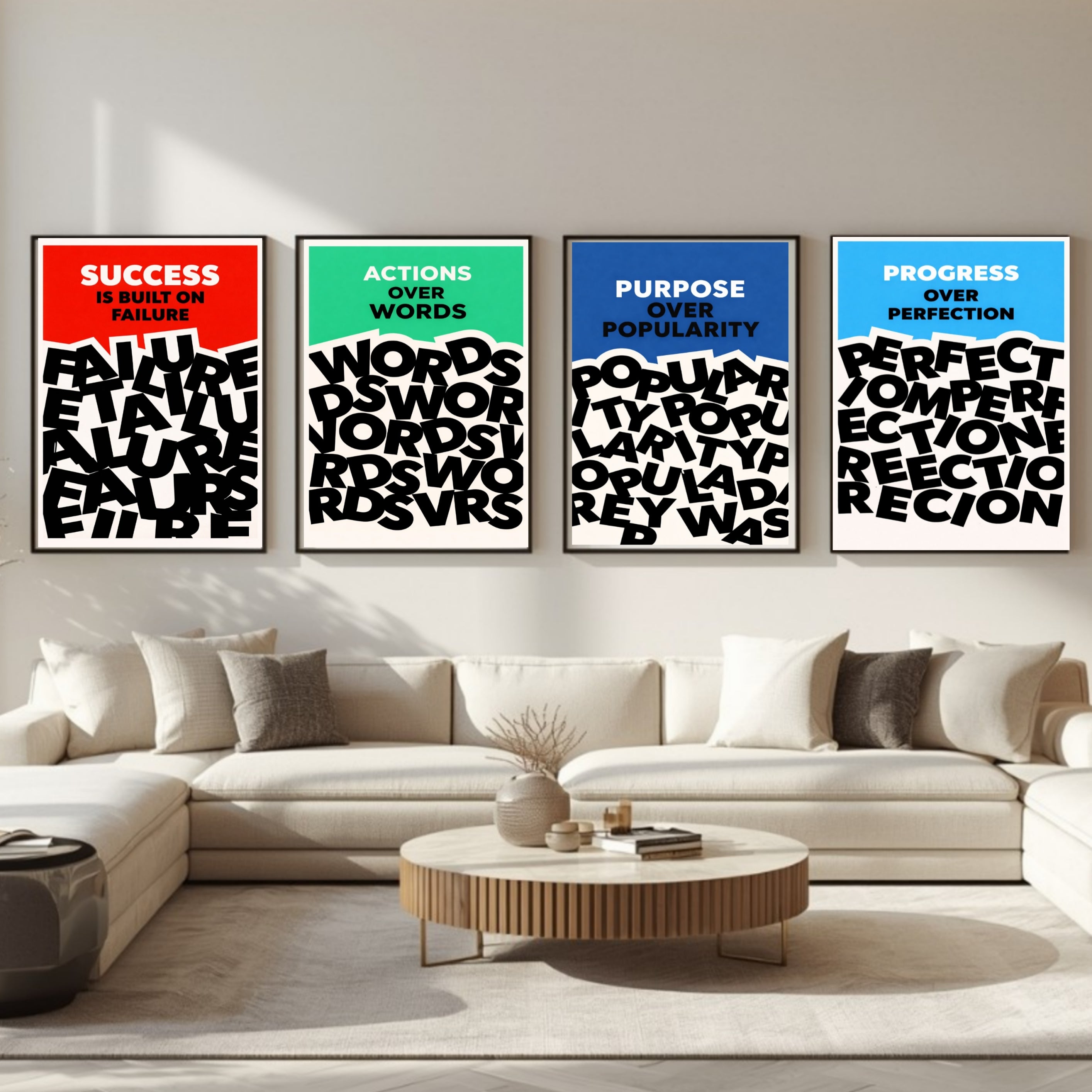 Motivational Wall Art Set Actions Over Words Purpose Over Popularity Progress Over Perfection Success Mindset Decor 13x19 Laminated
