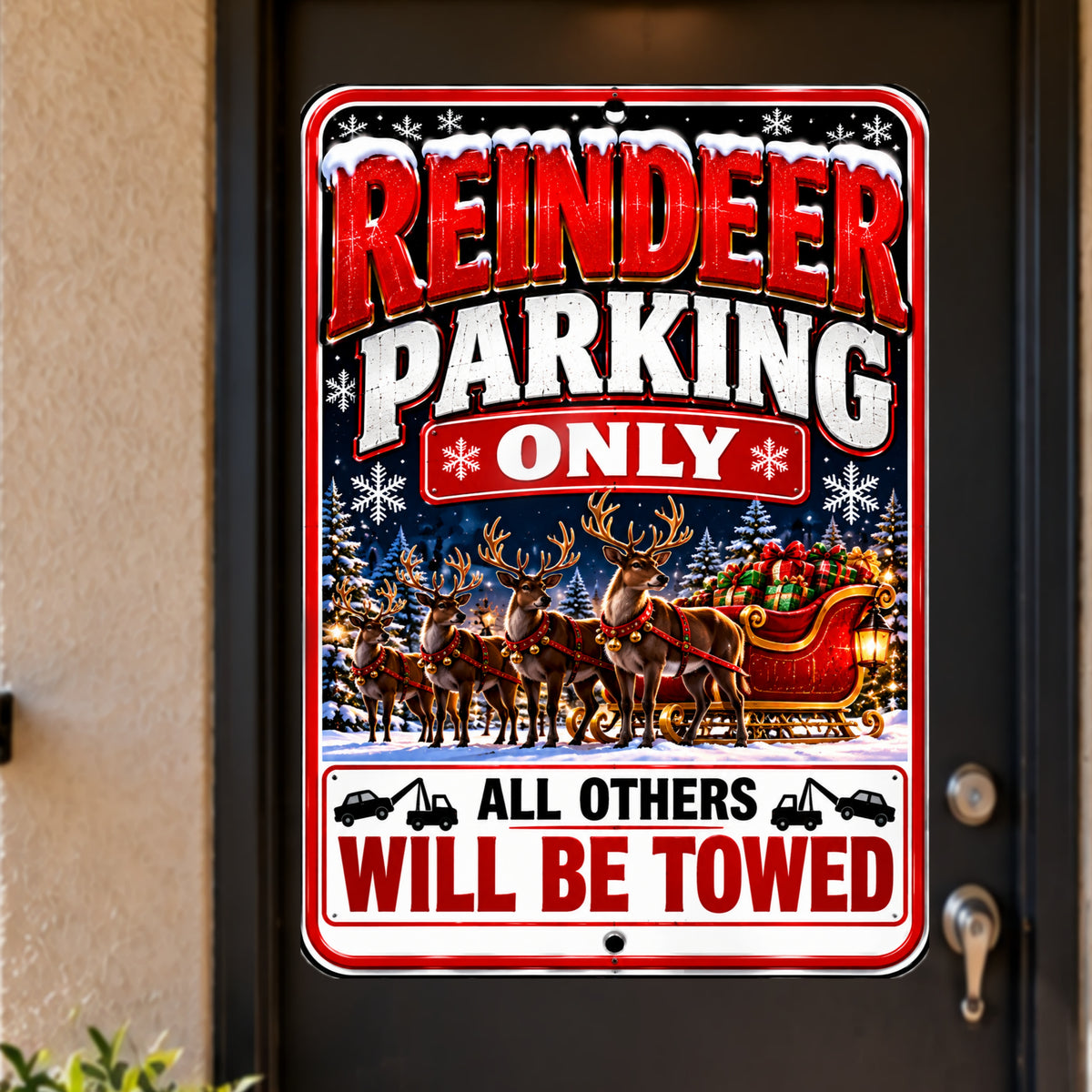 Reindeer Parking Only Sign, 13x19 Laminated Funny Christmas Holiday Parking Decor