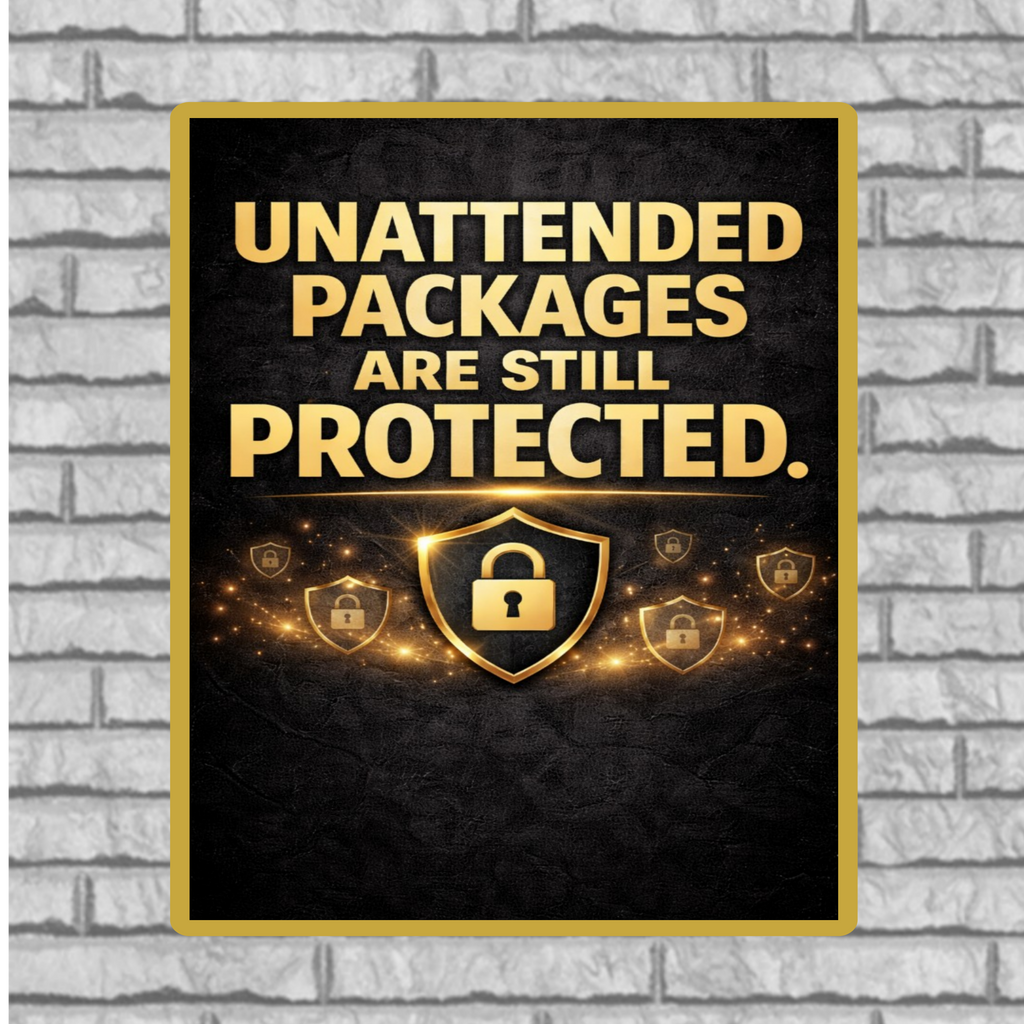 Unattended Packages Protected Sign 13x19 Laminated Porch Security Sign Outdoor Package Protection Warning Sign