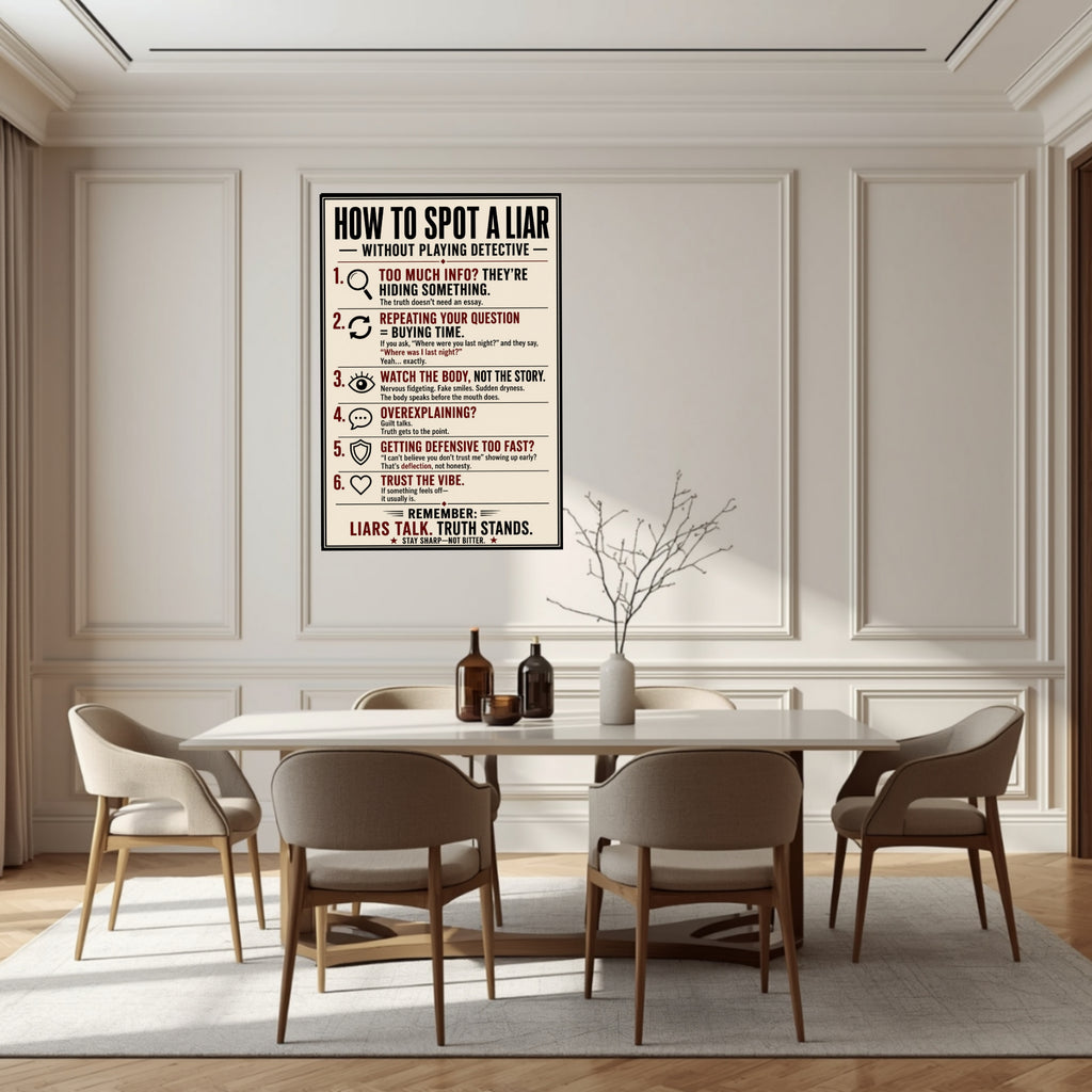 How To Spot A Liar Sign 13x19 Laminated Educational Poster Body Language Truth Detection Psychology Wall Art Mindset Sign