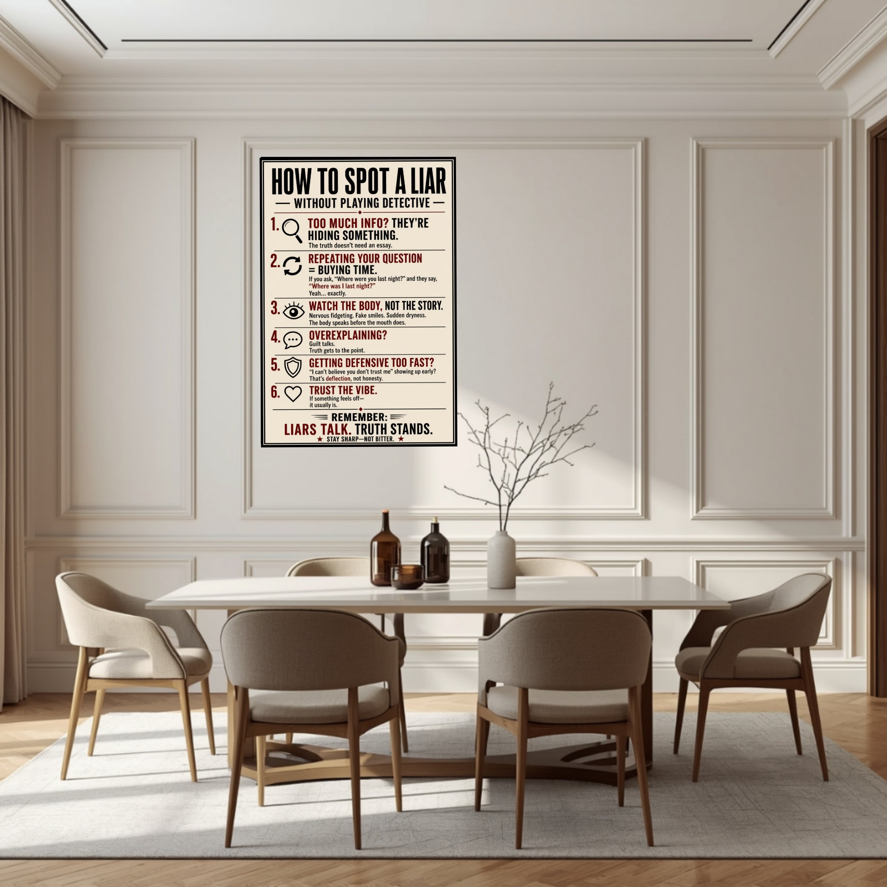 How To Spot A Liar Sign 13x19 Laminated Educational Poster Body Language Truth Detection Psychology Wall Art Mindset Sign