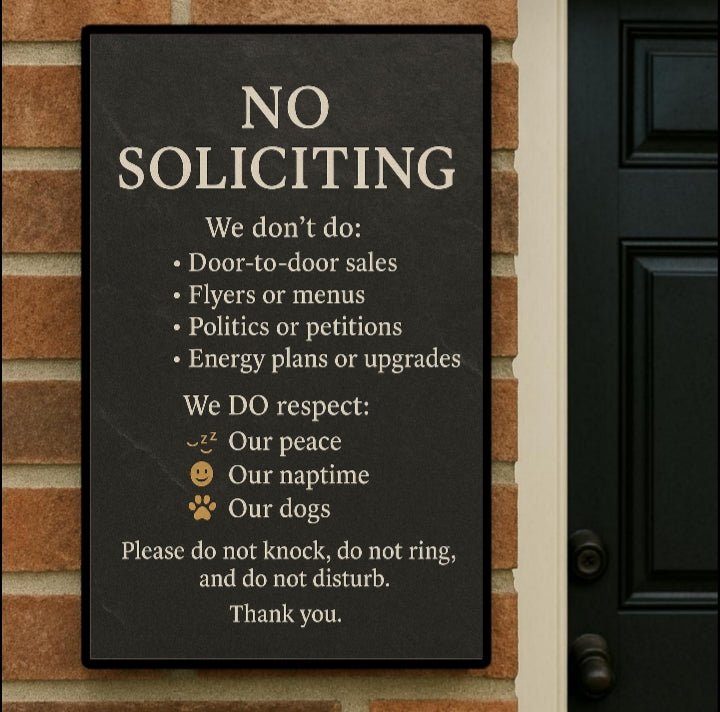 Elegant No Soliciting Sign – Respect Our Peace Door Sign  Modern Minimalist Home Entry Decor (13x19 & 8x9)