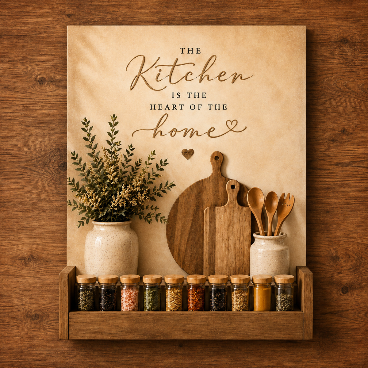 Handmade Kitchen Spice Rack Decor 13x19in Laminated Real Wood Wall Art Farmhouse Kitchen Organizer Personalized Name Sign
