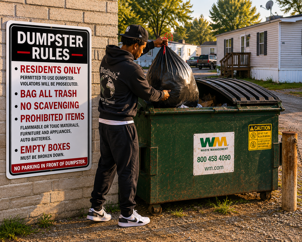 Dumpster Rules Sign Laminated 13x19 | Apartment Dumpster Rules Sign | Property Management Wall Sign | Trash Area Rules Decor