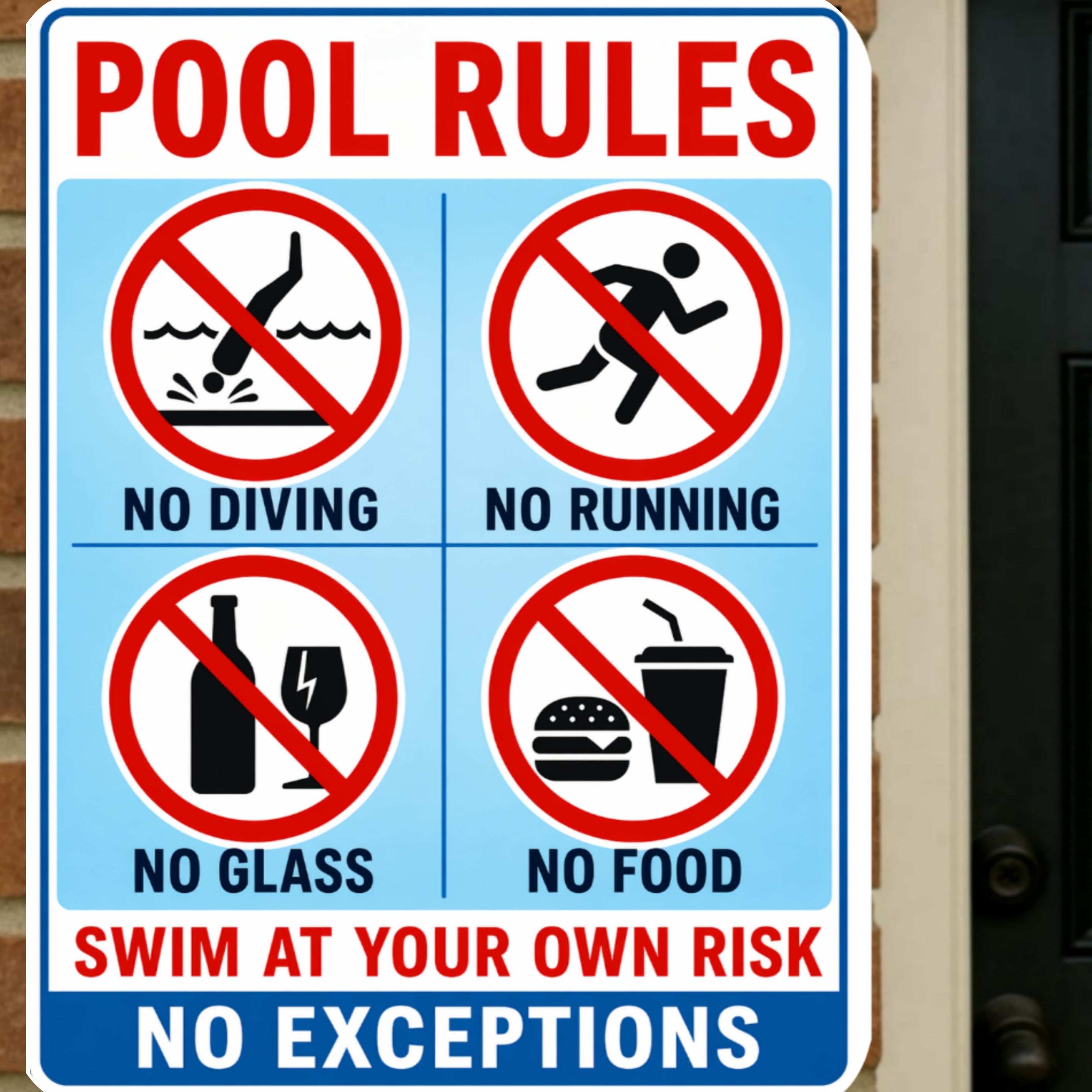 Pool Rules Sign No Diving No Running 13x19 Laminated Pool Safety Sign Backyard Pool Decor No Glass No Food Sign
