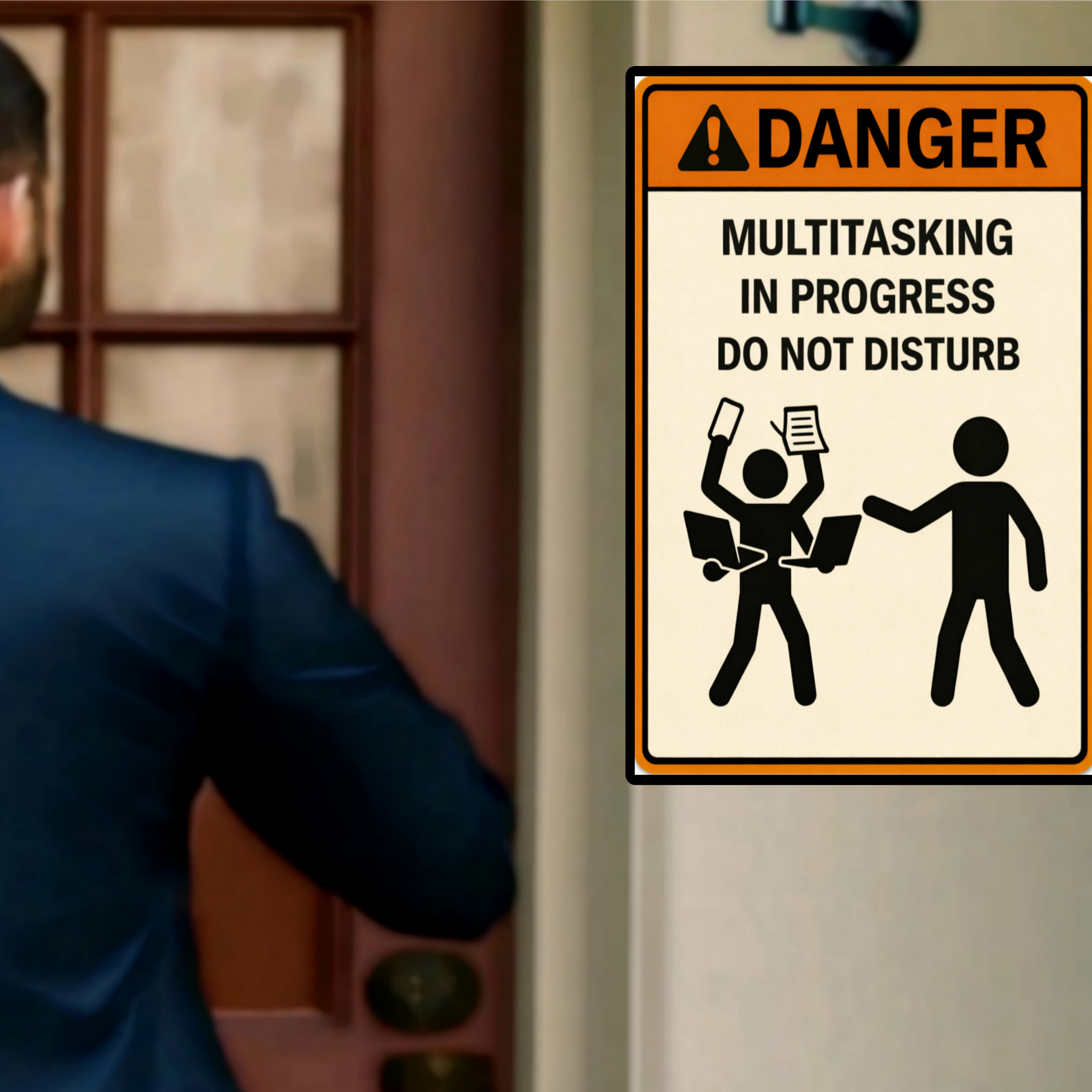 Multitasking In Progress Do Not Disturb Funny Danger Sign 13x19 Laminated Print Office Humor Busy Life Decor Funny Work Sign
