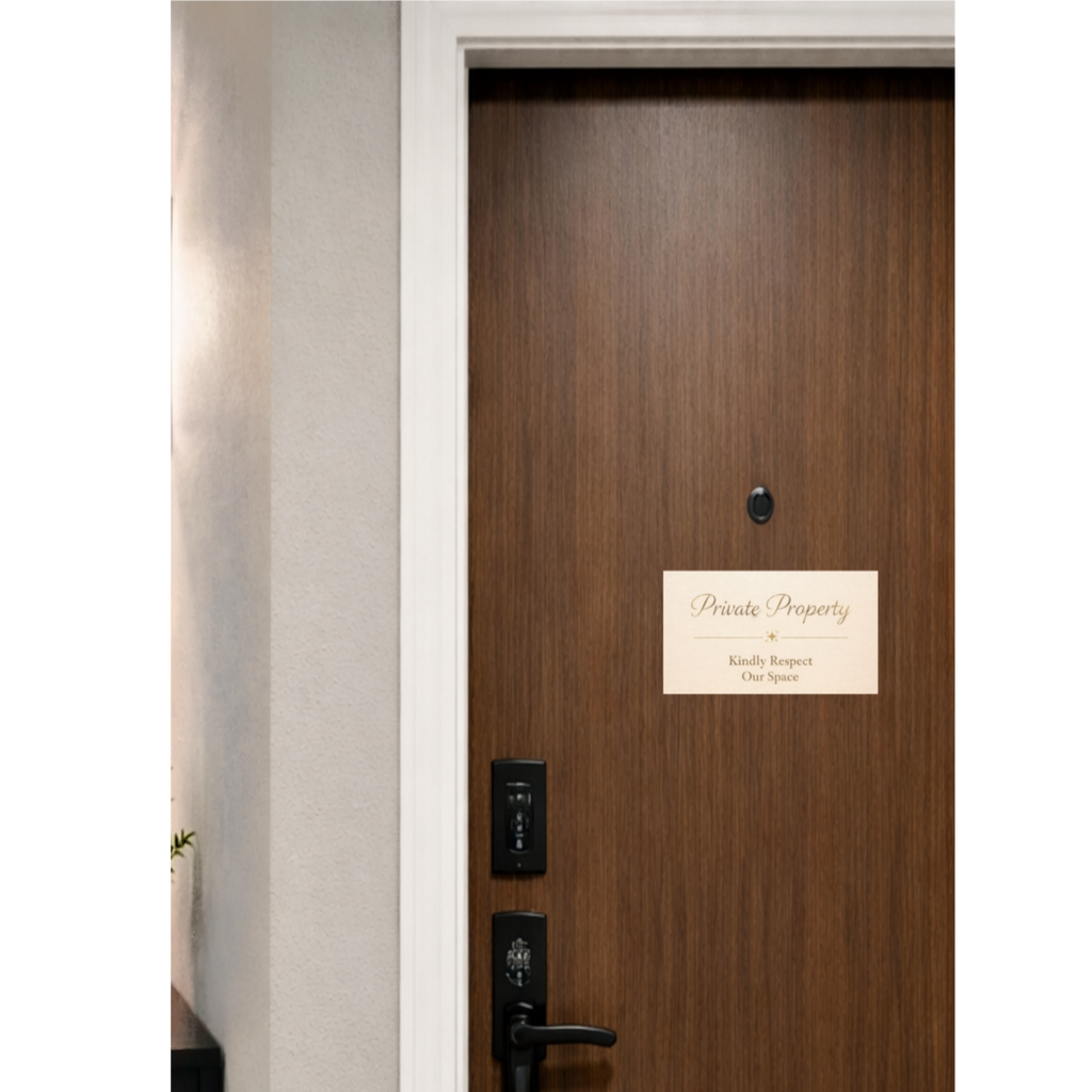 Private Property Sign – Kindly Respect Our Space | Elegant Home Sign | Minimalist Door Decor | Laminated & Durable