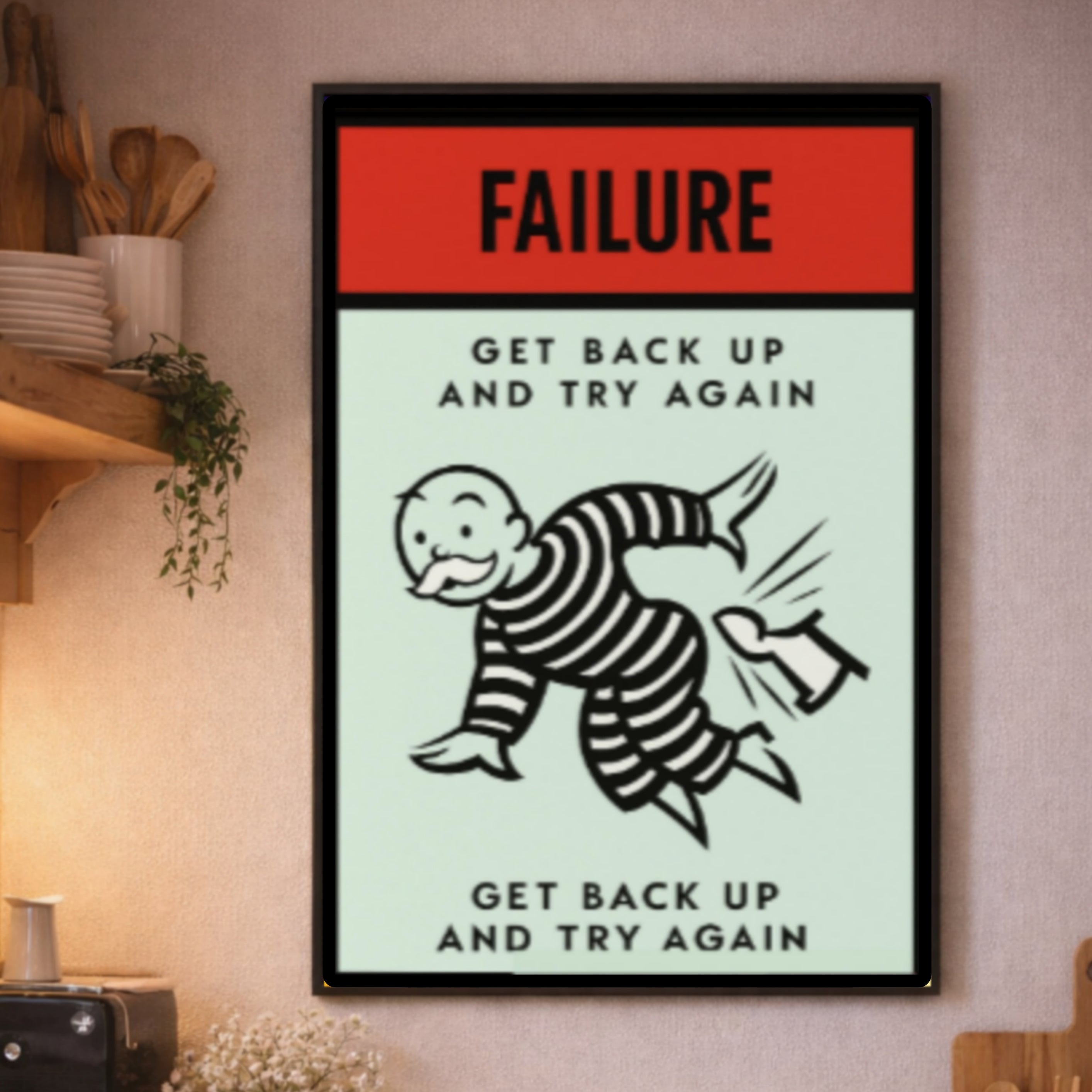 Failure Motivational Poster – Get Back Up and Try Again | Growth Mindset Wall Art 13x19in