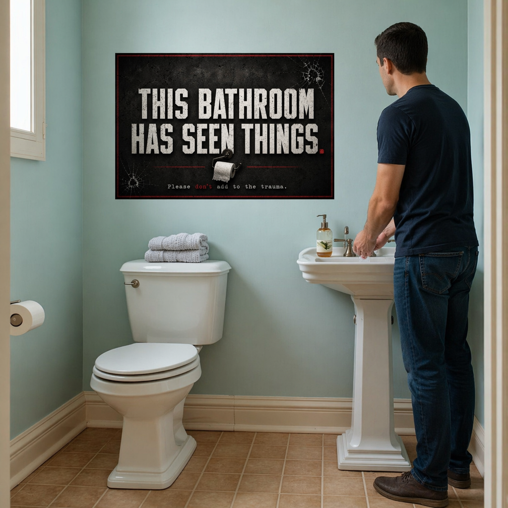 This Bathroom Has Seen Things Funny Bathroom Sign 13x19 Laminated Dark Humor Restroom Decor Gothic Bathroom Wall Art