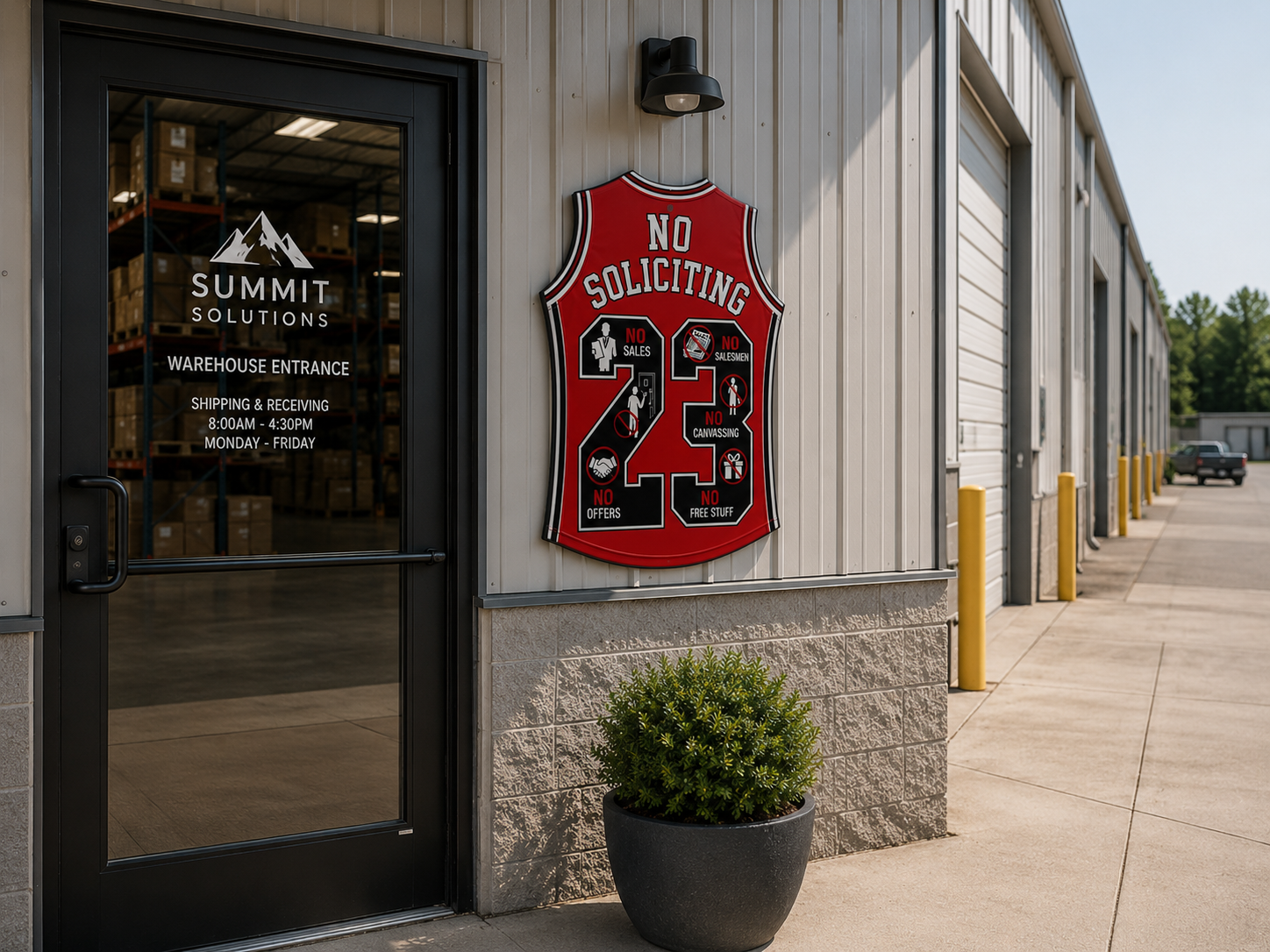 No Soliciting Jersey Sign 19x13in | Laminated Wooden Door Sign | Weather Sealed Sports Style Wall Decor | Cut Out Jersey Sign
