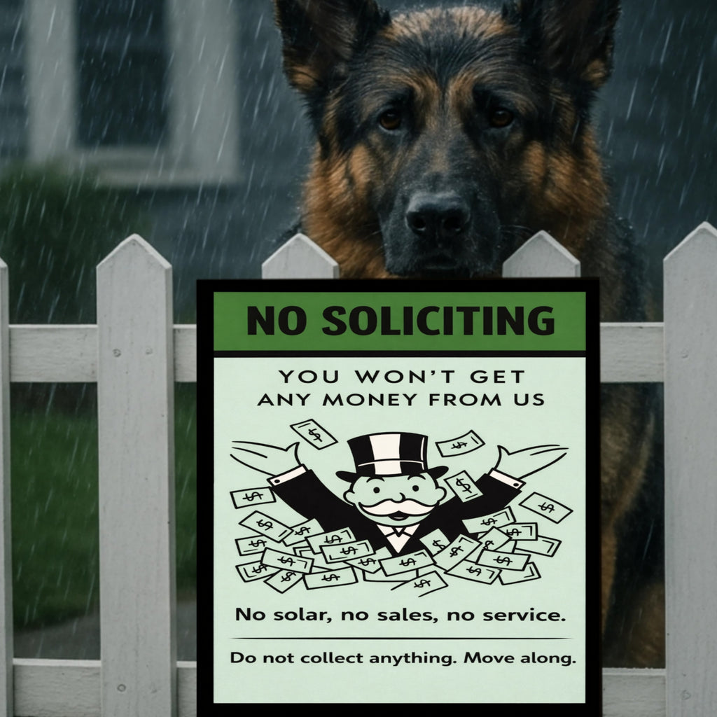 No Soliciting Funny Money Sign We Don’t Want To Buy Move Along Sign 13x19 Laminated Door Sign Home Security Decor